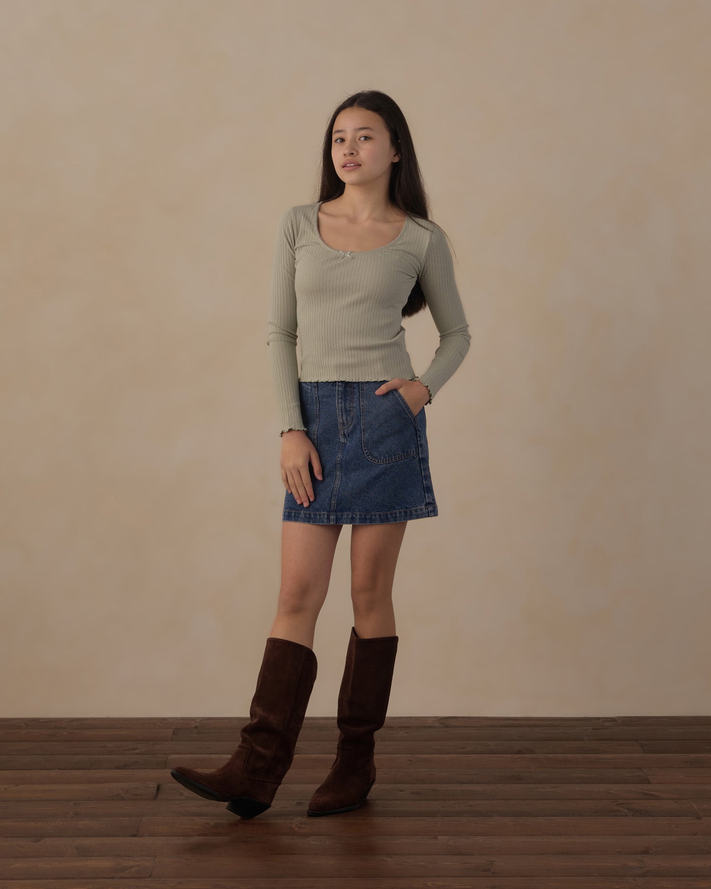 Teen Ribbed Long Sleeve Knit Tee Sage - Rylee + Cru | Kids Clothes | Trendy Baby Clothes | Modern Infant Outfits |