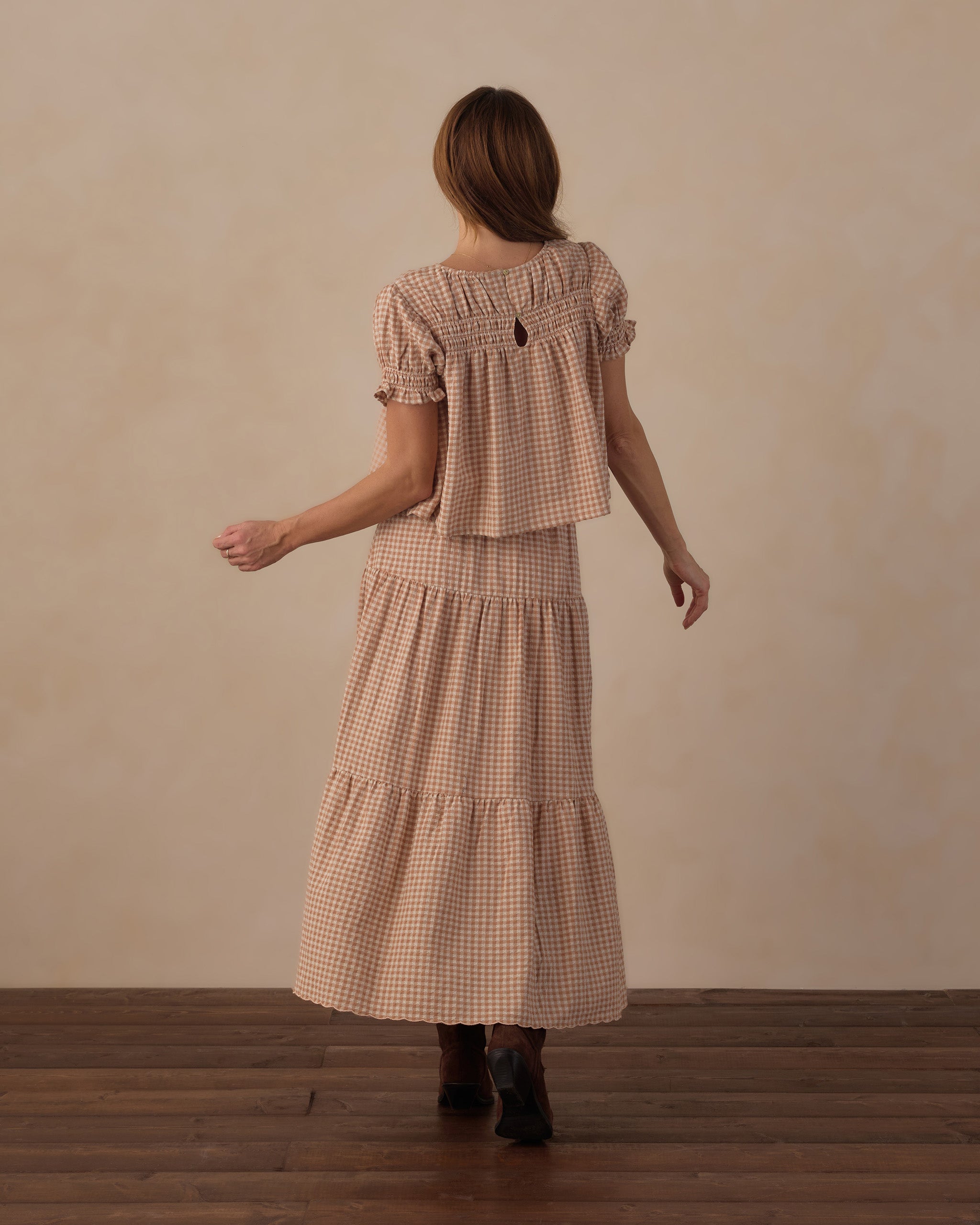 Women's Tiered Midi Skirt Fawn Gingham - Rylee + Cru | Kids Clothes | Trendy Baby Clothes | Modern Infant Outfits |