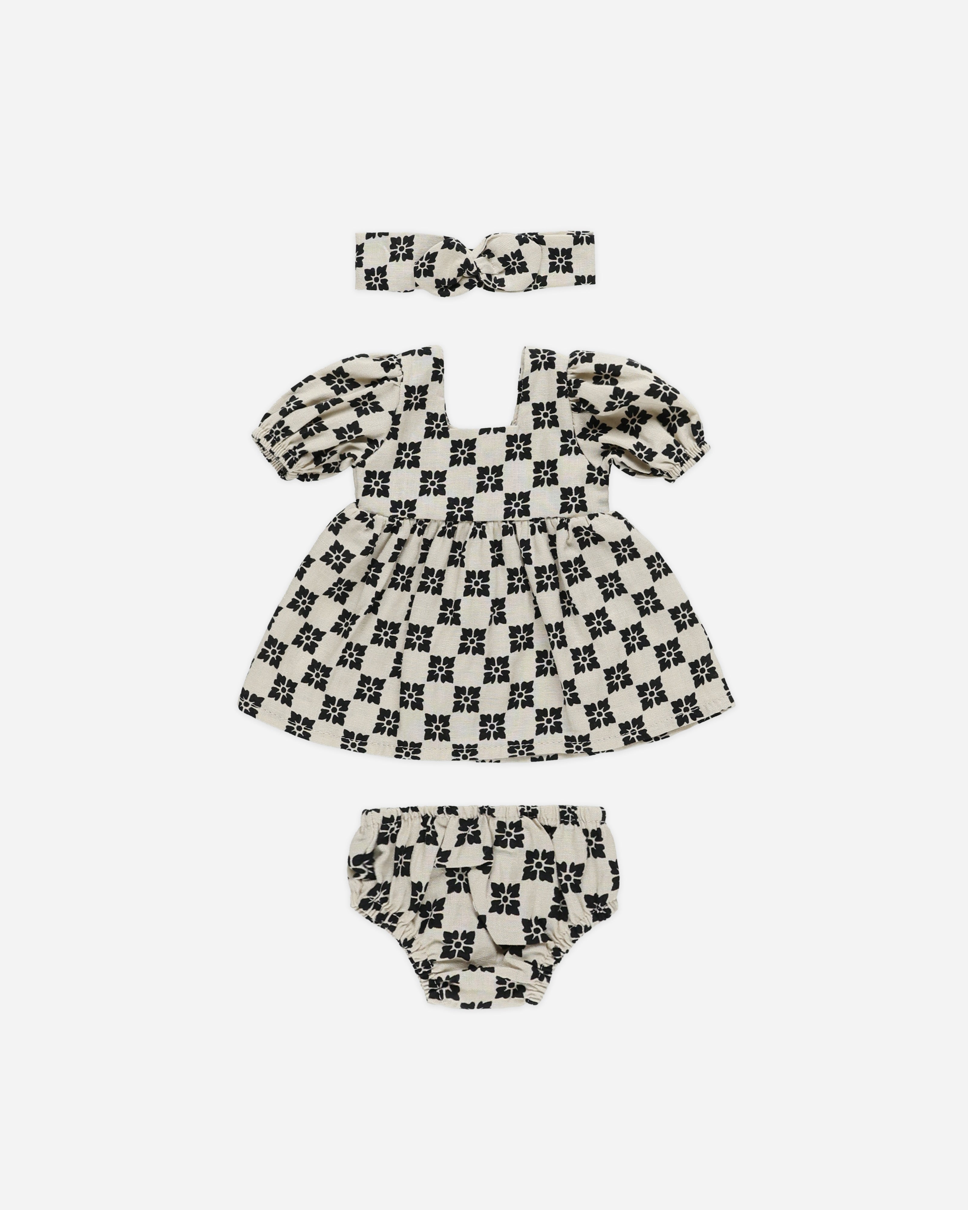 Minikane Doll Outfit || Flower Check Gretta Dress - Rylee + Cru | Kids Clothes | Trendy Baby Clothes | Modern Infant Outfits |