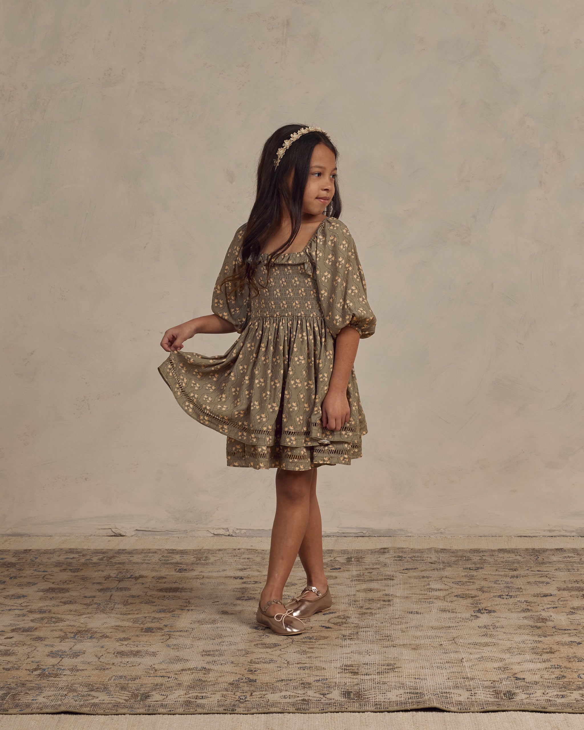 Elodie Dress || Pine Floral - Rylee + Cru | Kids Clothes | Trendy Baby Clothes | Modern Infant Outfits |