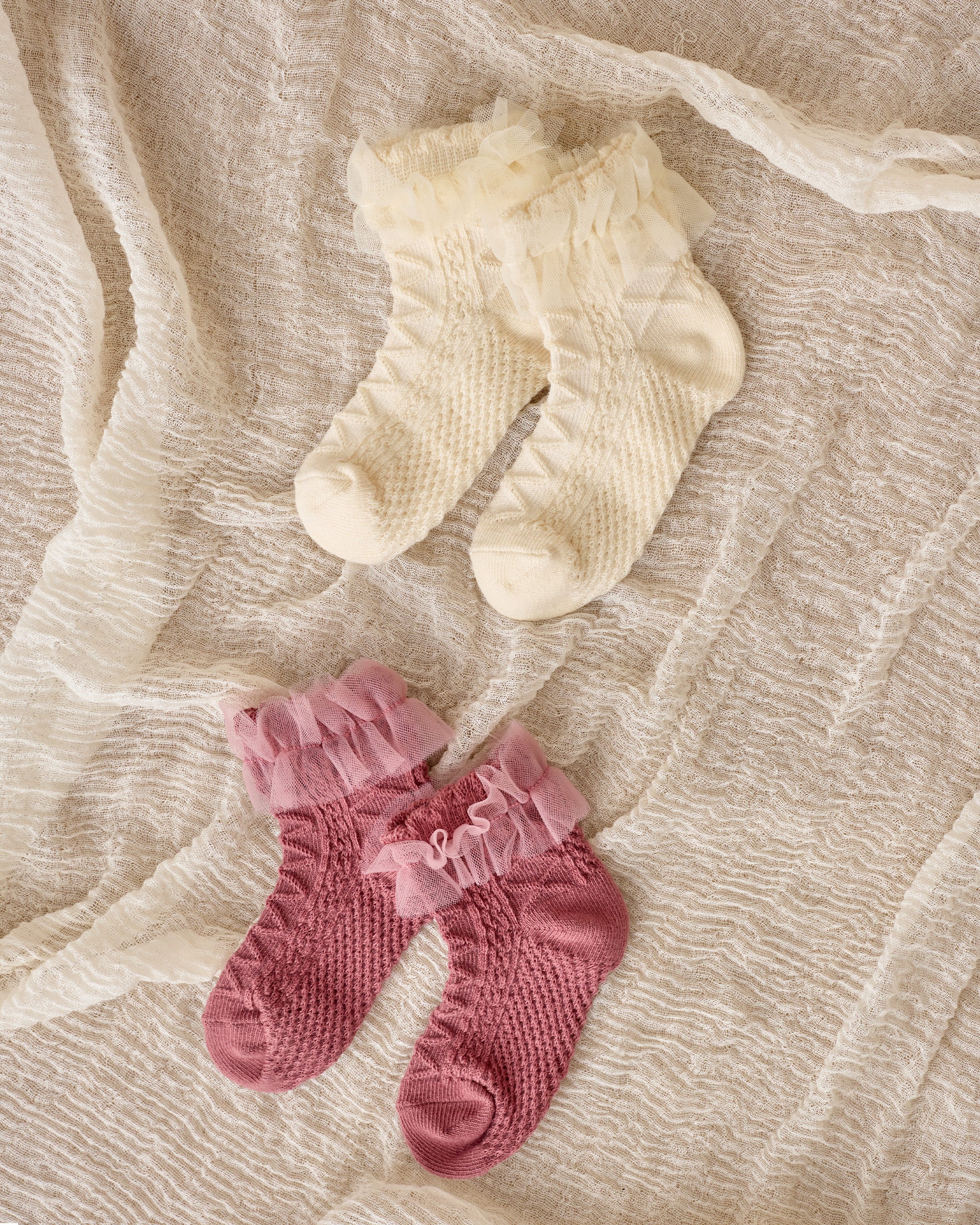Ruffle Socks | Ivory, Raspberry - Rylee + Cru | Kids Clothes | Trendy Baby Clothes | Modern Infant Outfits |
