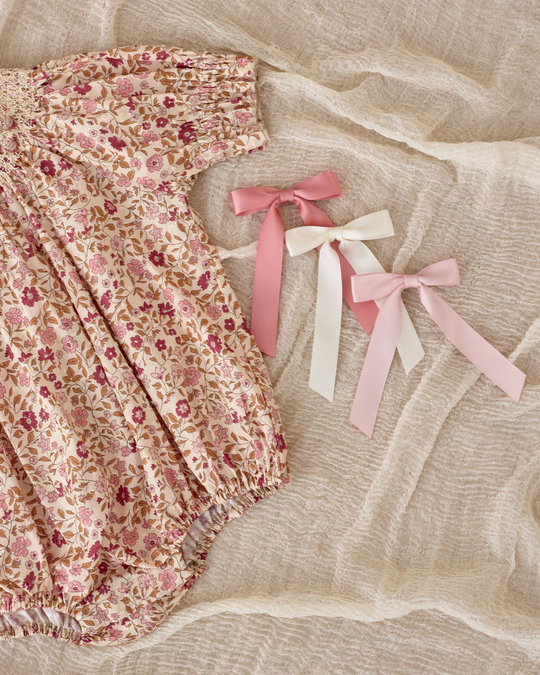 Satin Ribbon Bows | Ivory, Rose, Raspberry - Rylee + Cru | Kids Clothes | Trendy Baby Clothes | Modern Infant Outfits |