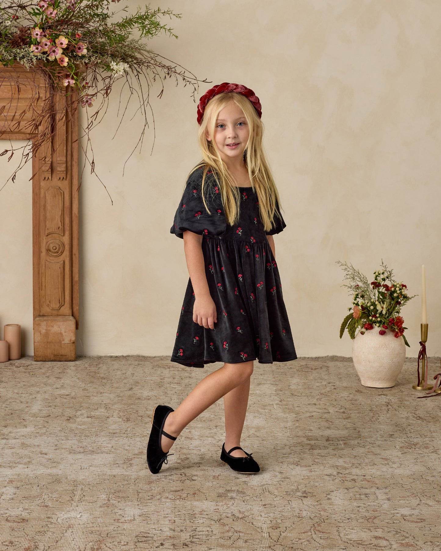 Nina Dress | Velvet Floral - Rylee + Cru | Kids Clothes | Trendy Baby Clothes | Modern Infant Outfits |
