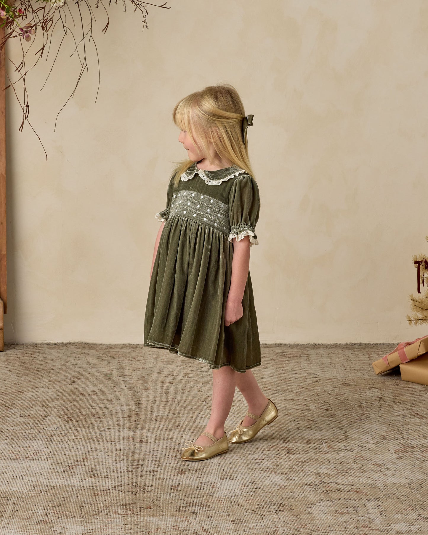 Velvet Bow | Pine - Rylee + Cru | Kids Clothes | Trendy Baby Clothes | Modern Infant Outfits |