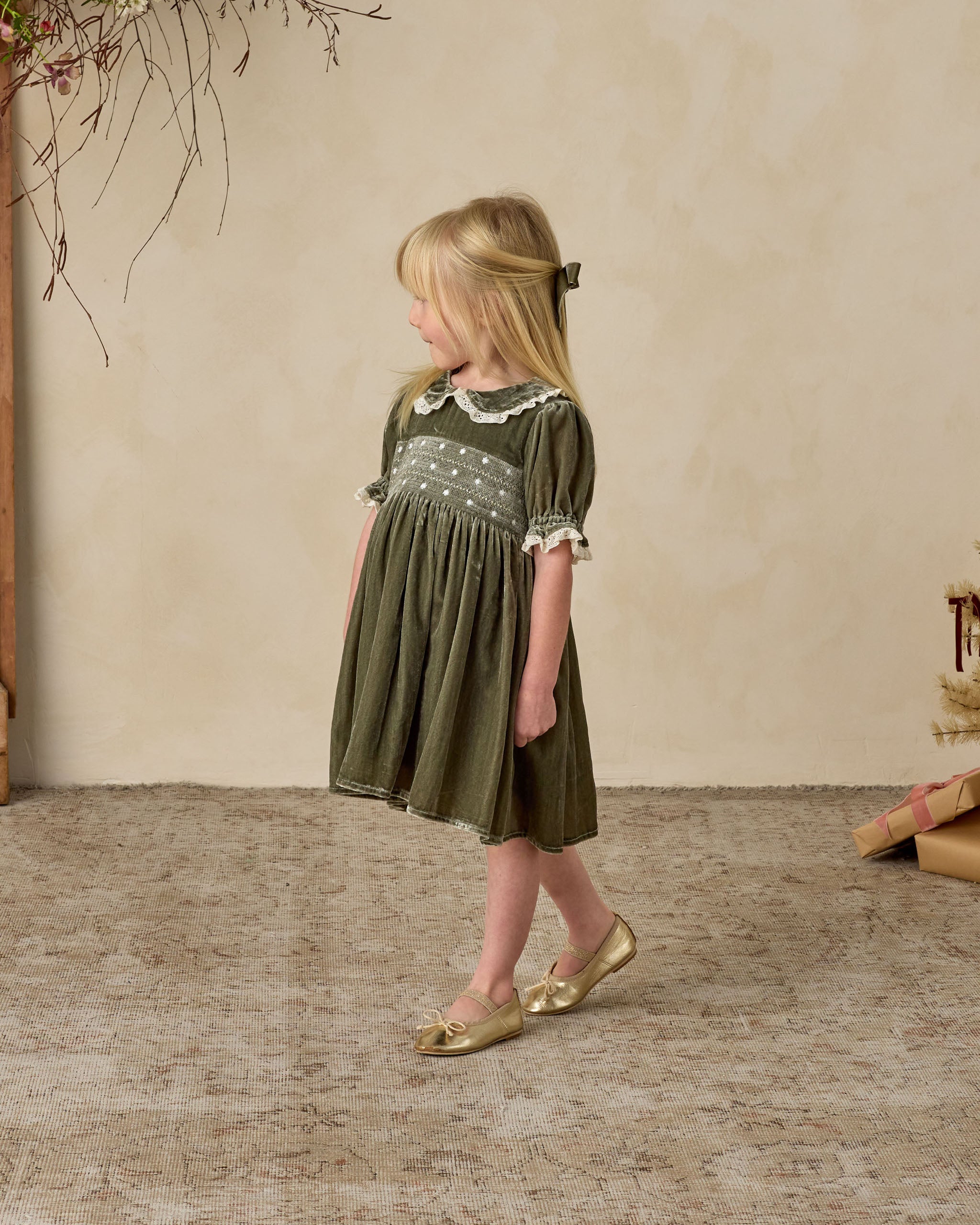 Velvet Bow | Pine - Rylee + Cru | Kids Clothes | Trendy Baby Clothes | Modern Infant Outfits |