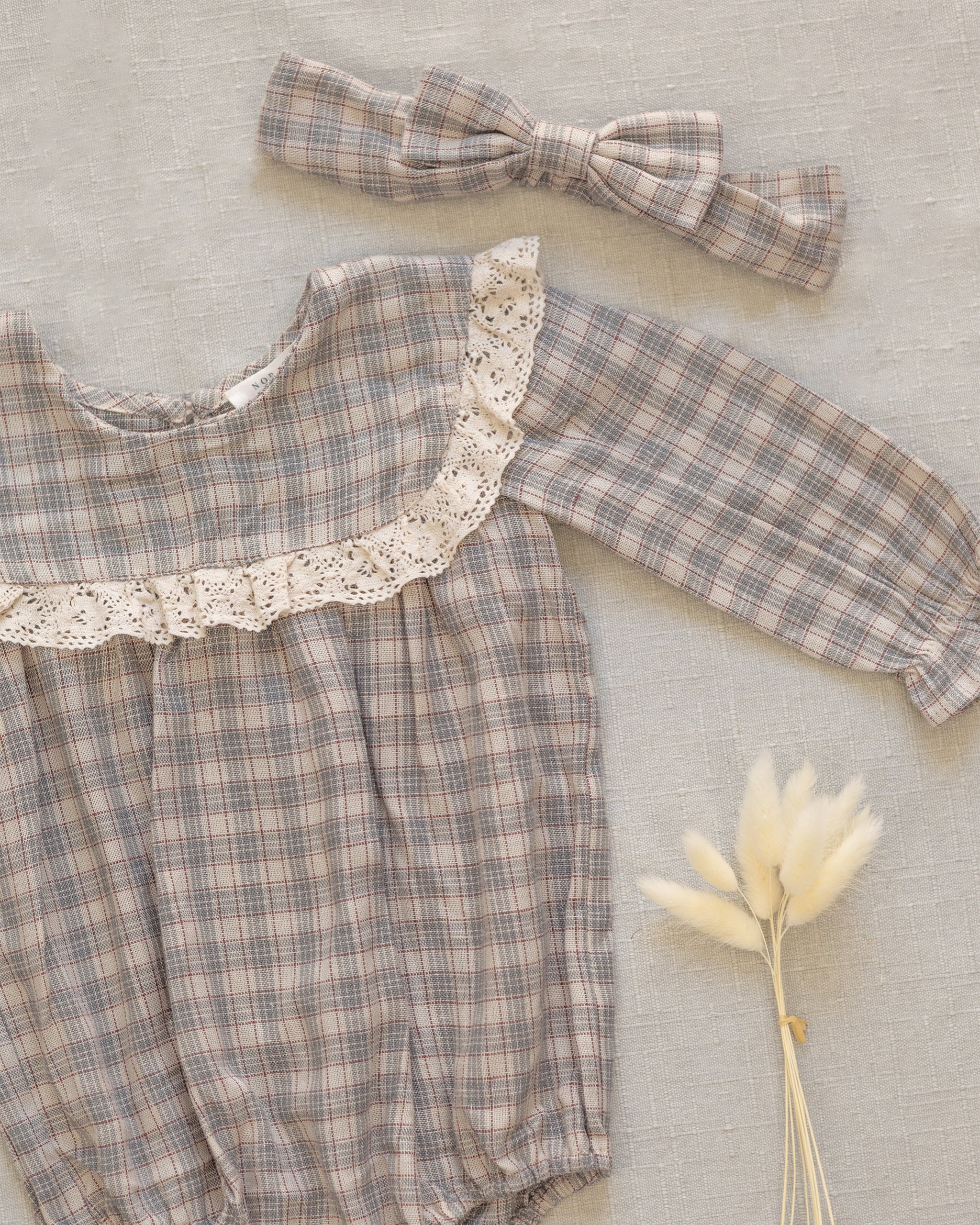 Baby Bow Headband Set Fall Plaid, Blue Garden