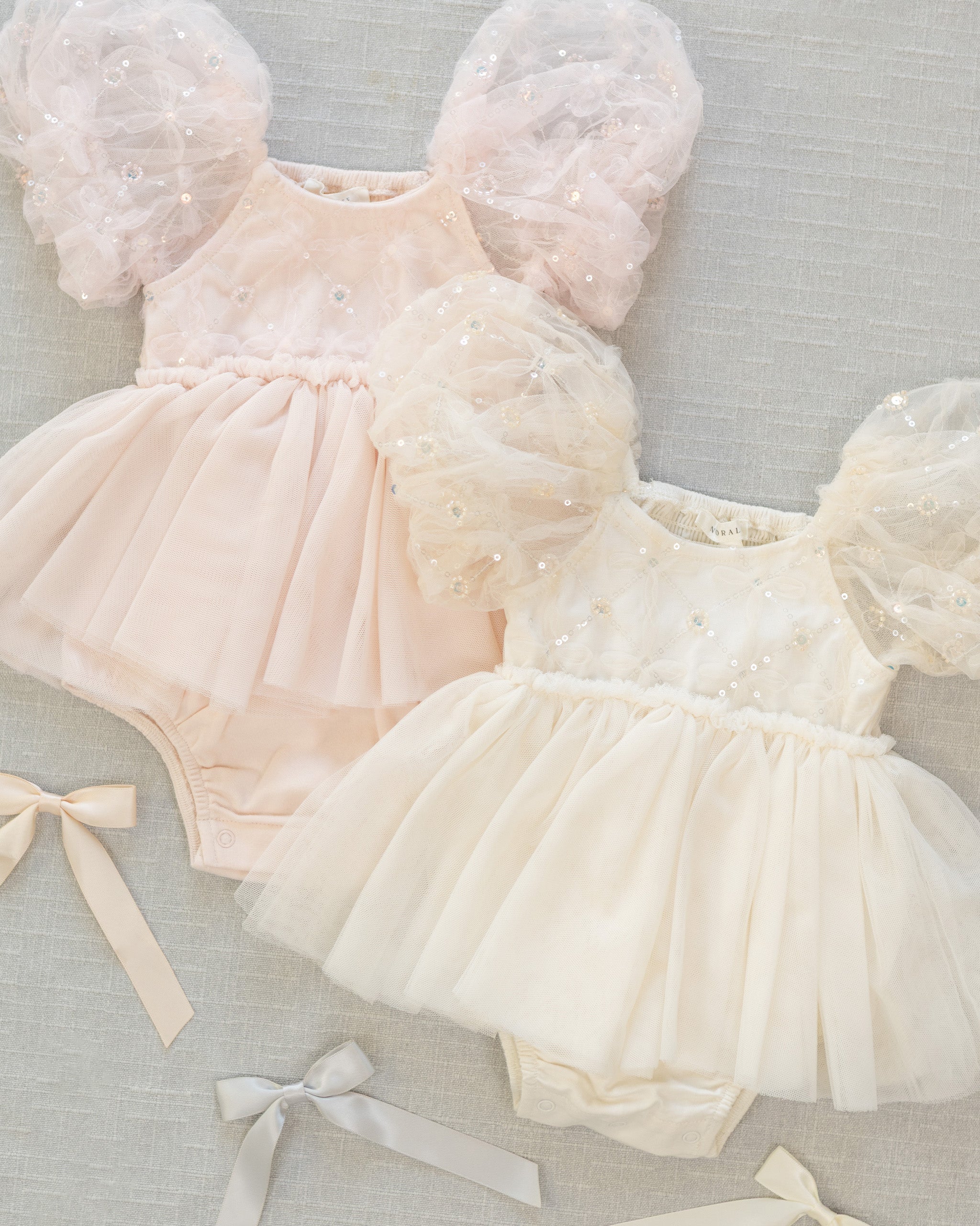 Satin Ribbon Bows Pearl, Ivory, Mist - Rylee + Cru | Kids Clothes | Trendy Baby Clothes | Modern Infant Outfits |