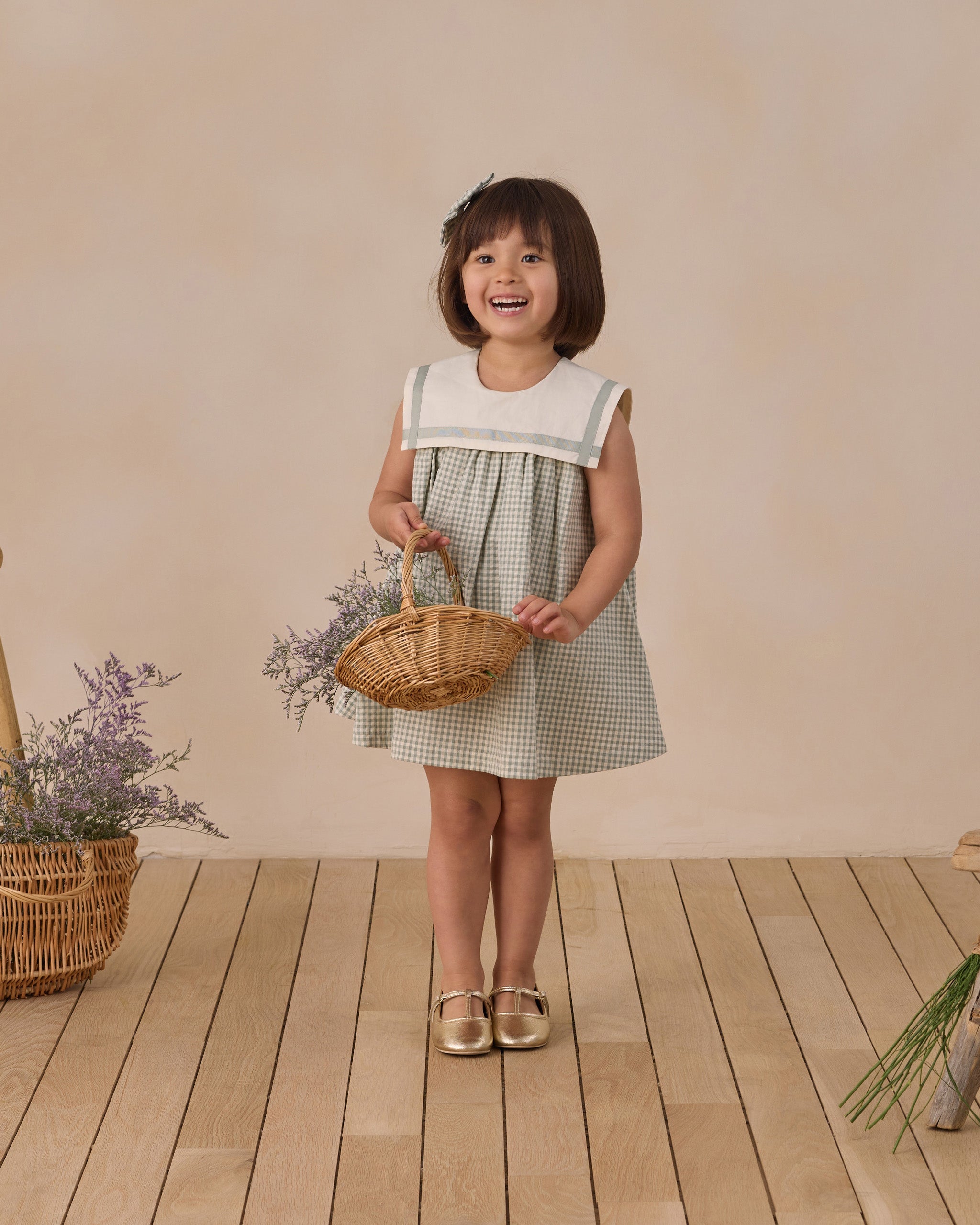 Daisy Dress Eucalyptus Check - Rylee + Cru | Kids Clothes | Trendy Baby Clothes | Modern Infant Outfits |