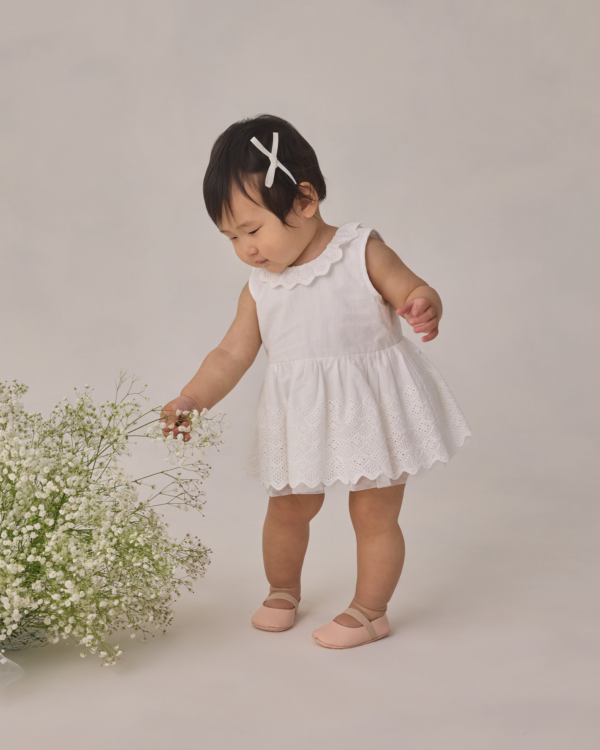 Mini Satin Ribbon Bows Pearl, Ivory - Rylee + Cru | Kids Clothes | Trendy Baby Clothes | Modern Infant Outfits |