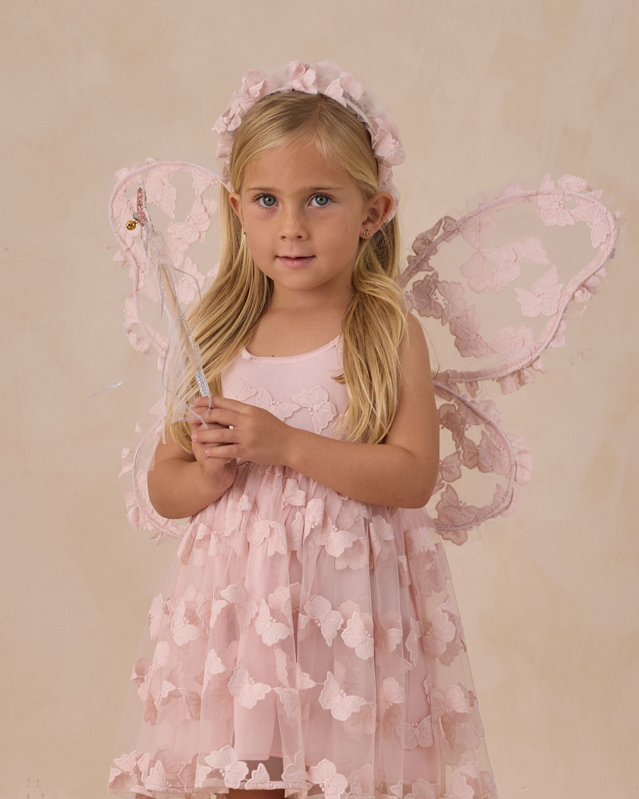 sachin and babi light blue dress Childrens 4 Piece White Glitter Fairy Butterfly Dress, Wings and Wand Set main image 0