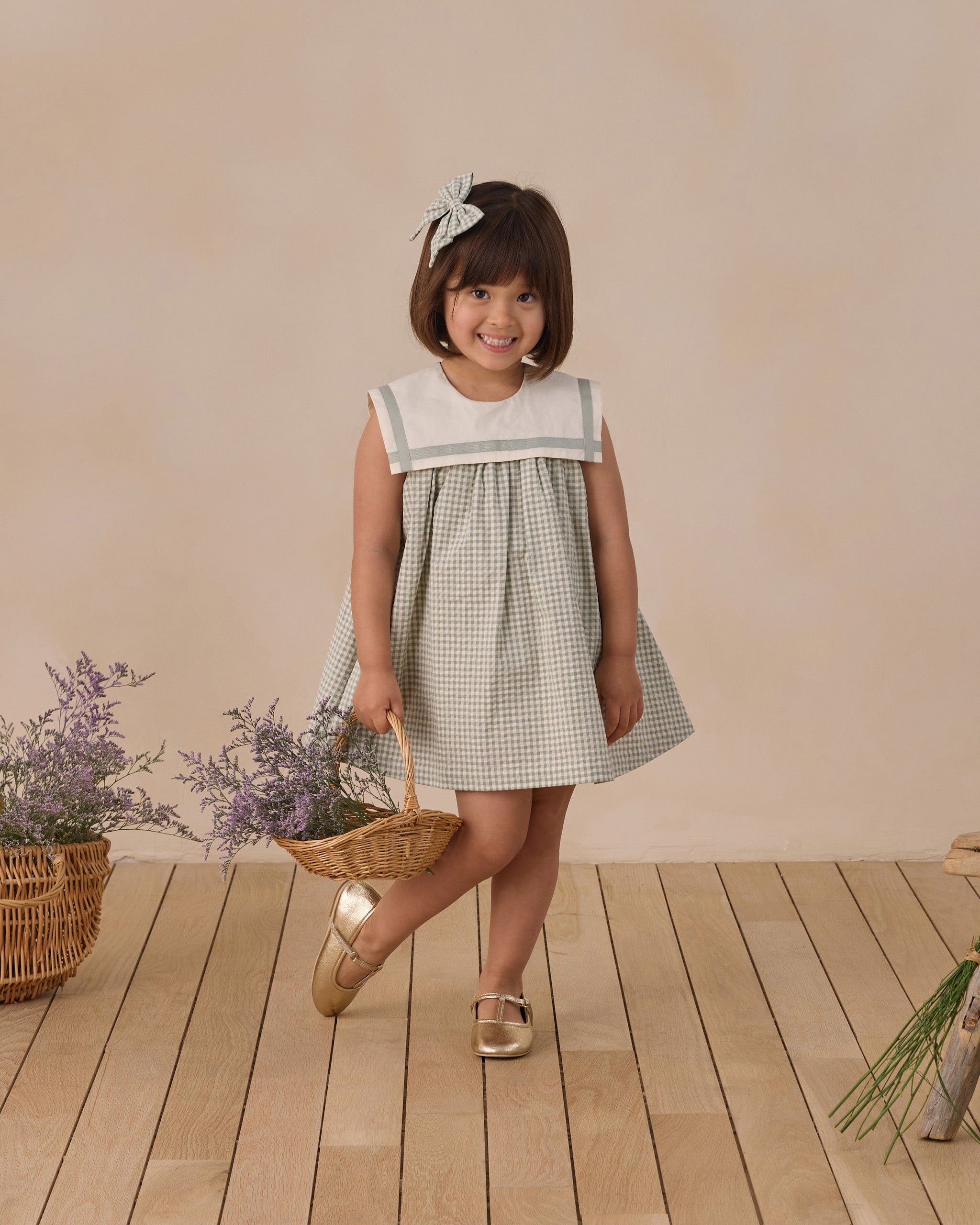 Norah Bow Eucalyptus Check - Rylee + Cru | Kids Clothes | Trendy Baby Clothes | Modern Infant Outfits |