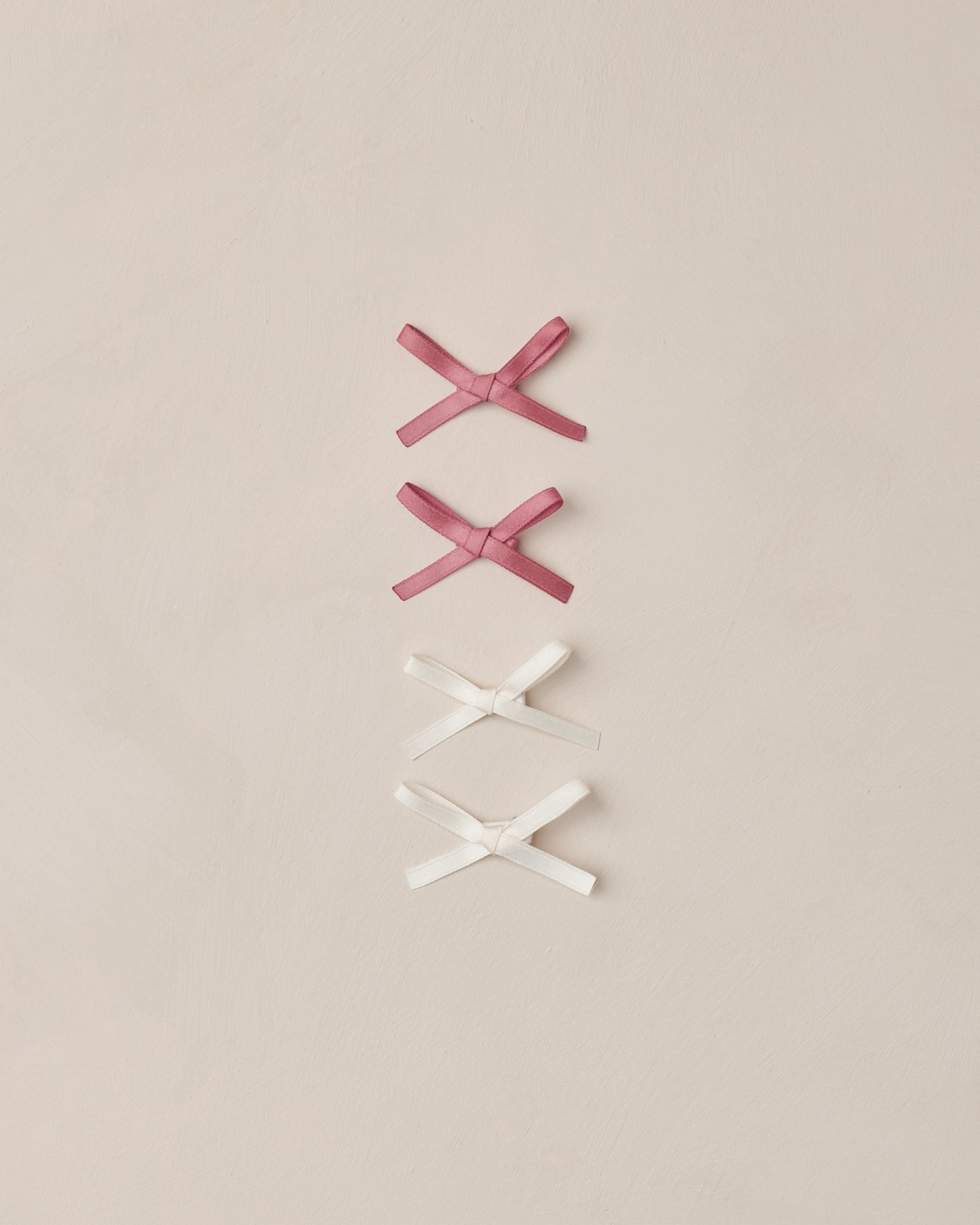 Mini Satin Bows, Set of 4 | Ivory, Raspberry - Rylee + Cru | Kids Clothes | Trendy Baby Clothes | Modern Infant Outfits |