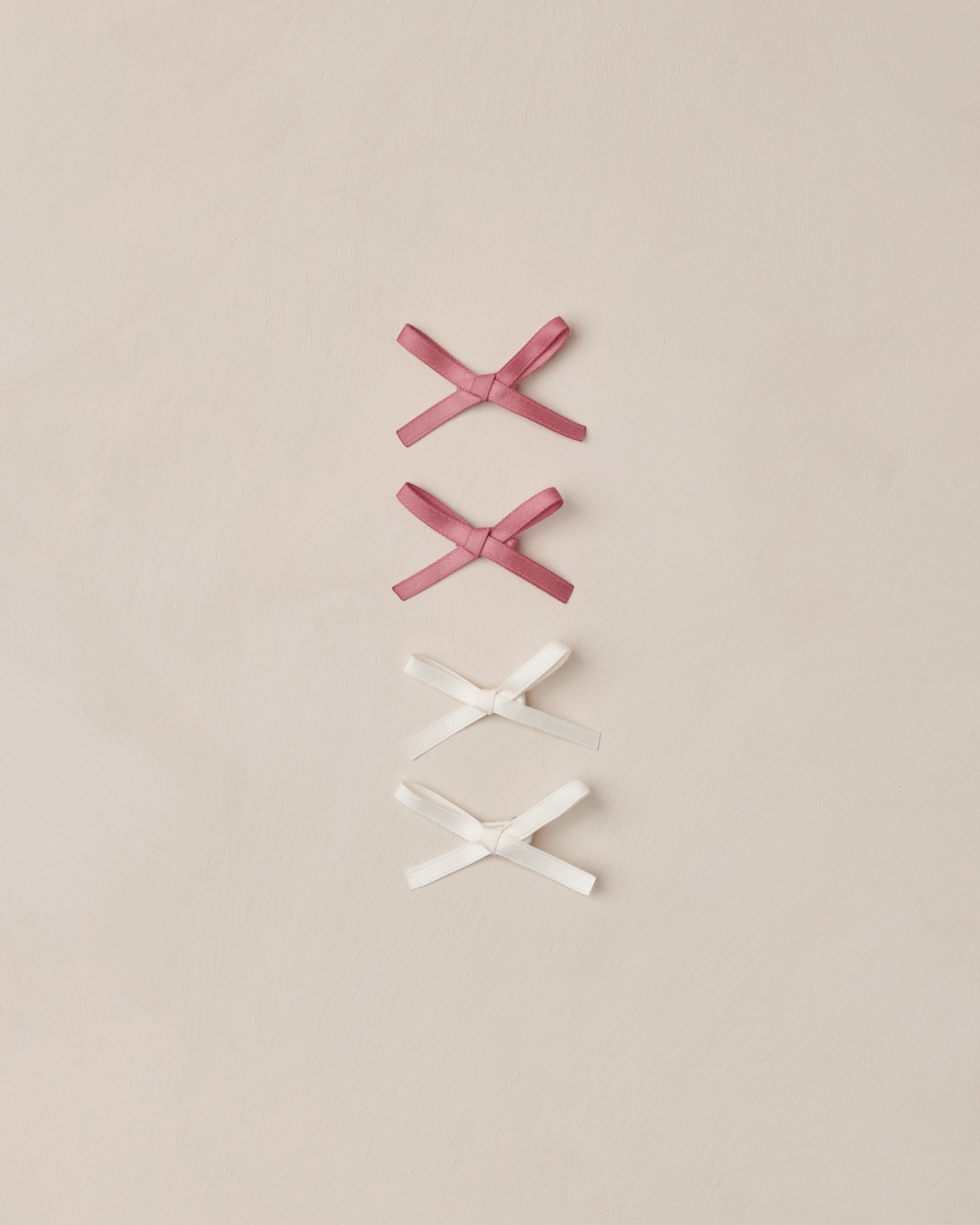 Mini Satin Bows, Set of 4 | Ivory, Raspberry - Rylee + Cru | Kids Clothes | Trendy Baby Clothes | Modern Infant Outfits |