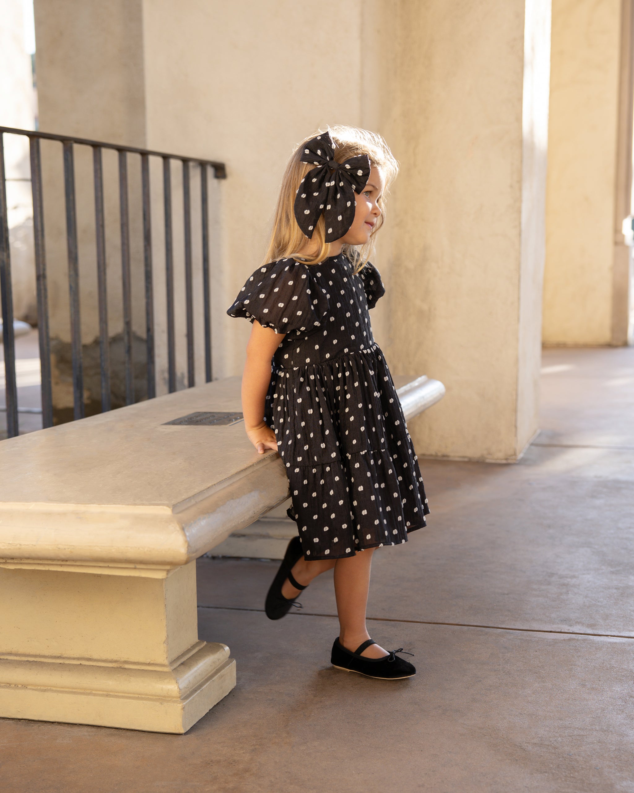 Oversized Bow || Black & Ivory Dot - Rylee + Cru | Kids Clothes | Trendy Baby Clothes | Modern Infant Outfits |