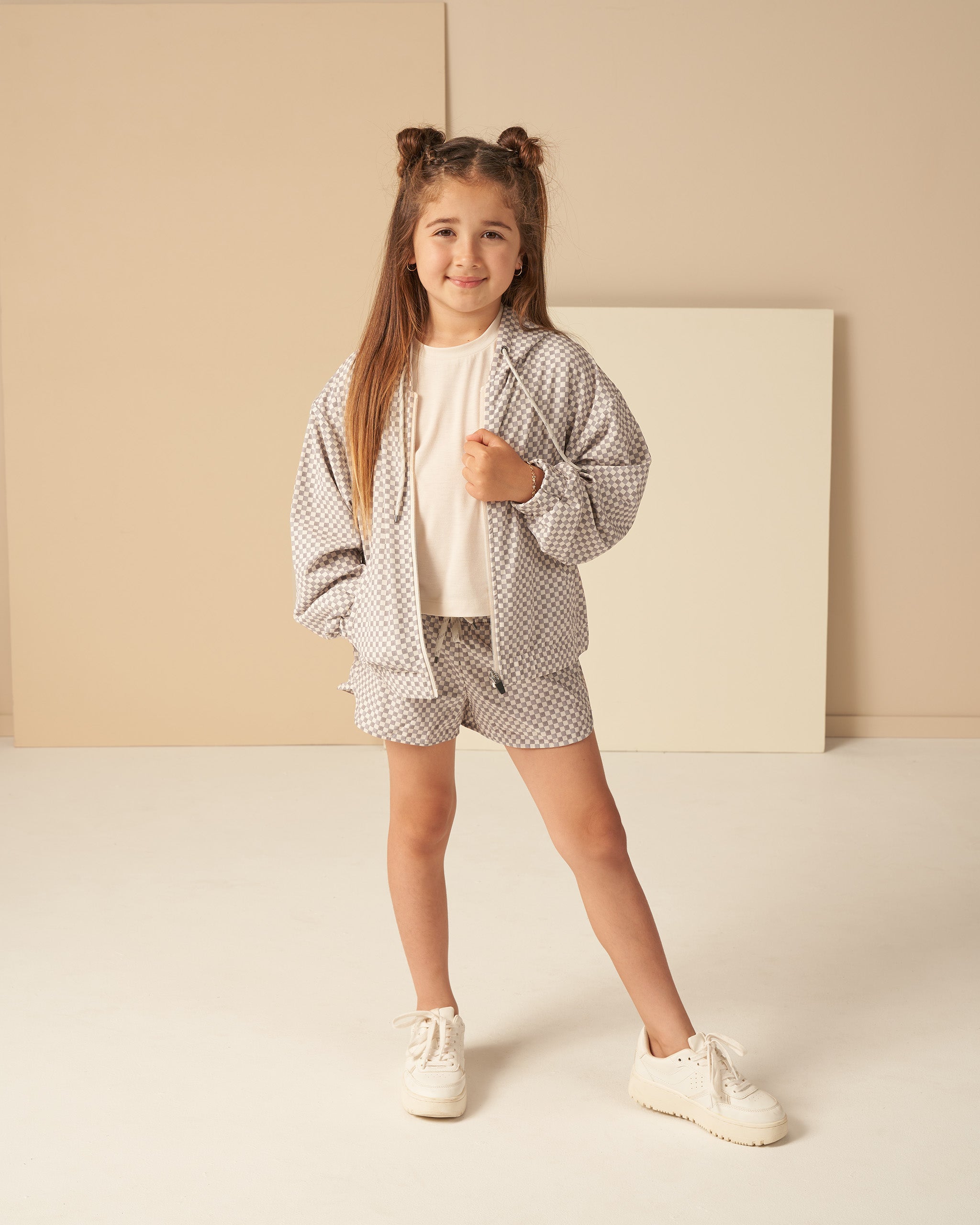 Hooded Windbreaker || Grey Micro Check - Rylee + Cru | Kids Clothes | Trendy Baby Clothes | Modern Infant Outfits |