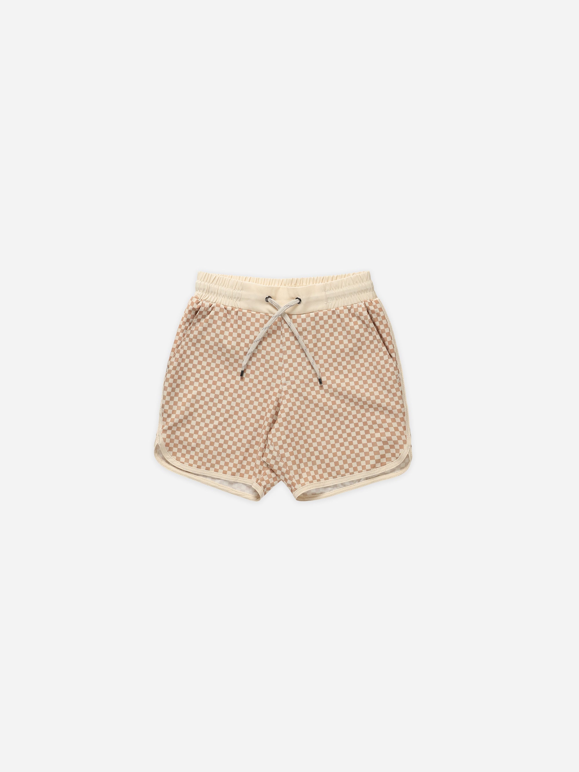 Del Mar Short || Clay Micro Check - Rylee + Cru | Kids Clothes | Trendy Baby Clothes | Modern Infant Outfits |