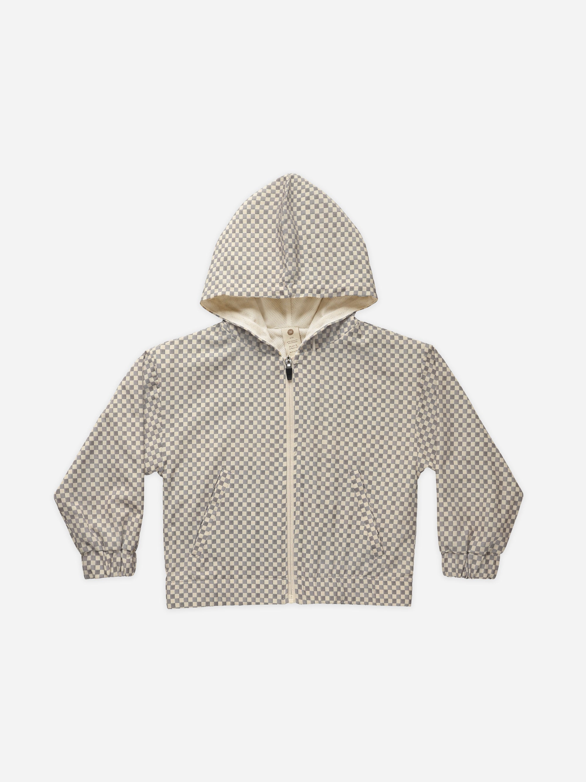 Hooded Windbreaker || Grey Micro Check - Rylee + Cru | Kids Clothes | Trendy Baby Clothes | Modern Infant Outfits |