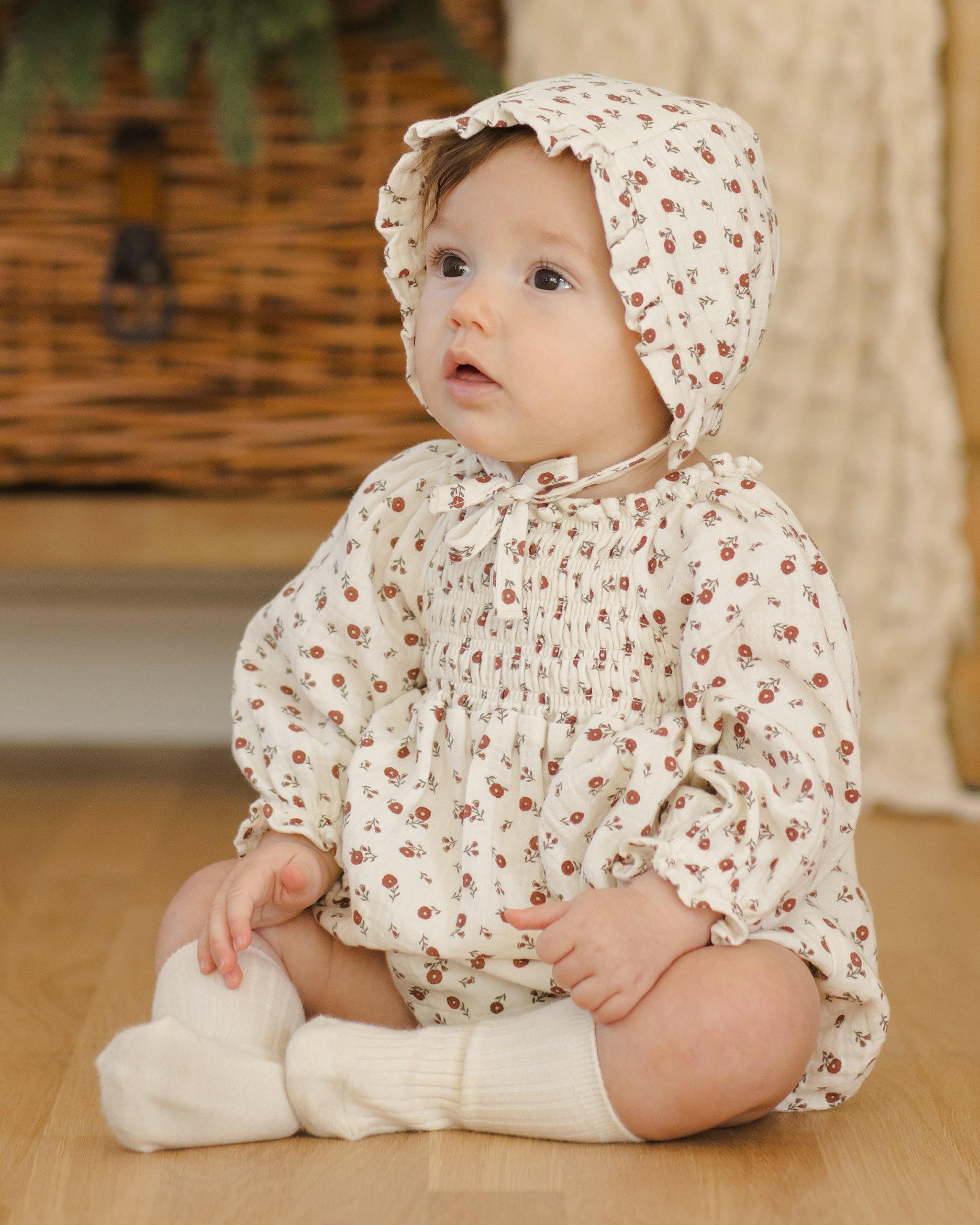 Woven Ruffle Bonnet || Winter Ditsy - Rylee + Cru | Kids Clothes | Trendy Baby Clothes | Modern Infant Outfits |