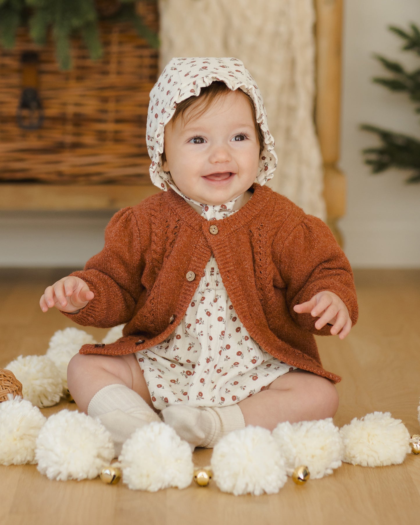 Woven Ruffle Bonnet || Winter Ditsy - Rylee + Cru | Kids Clothes | Trendy Baby Clothes | Modern Infant Outfits |