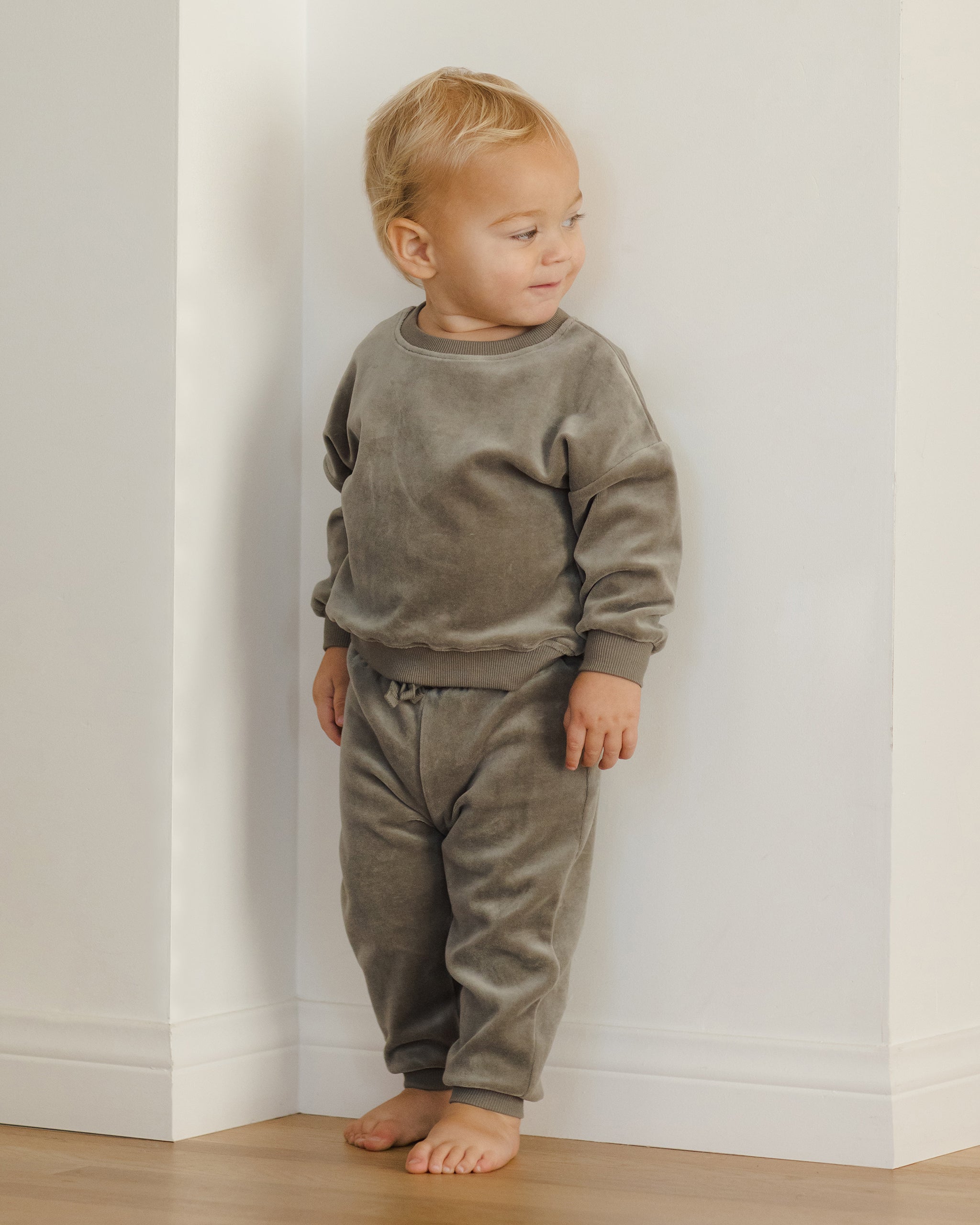 Velour Relaxed Sweatpant || Forest - Rylee + Cru | Kids Clothes | Trendy Baby Clothes | Modern Infant Outfits |