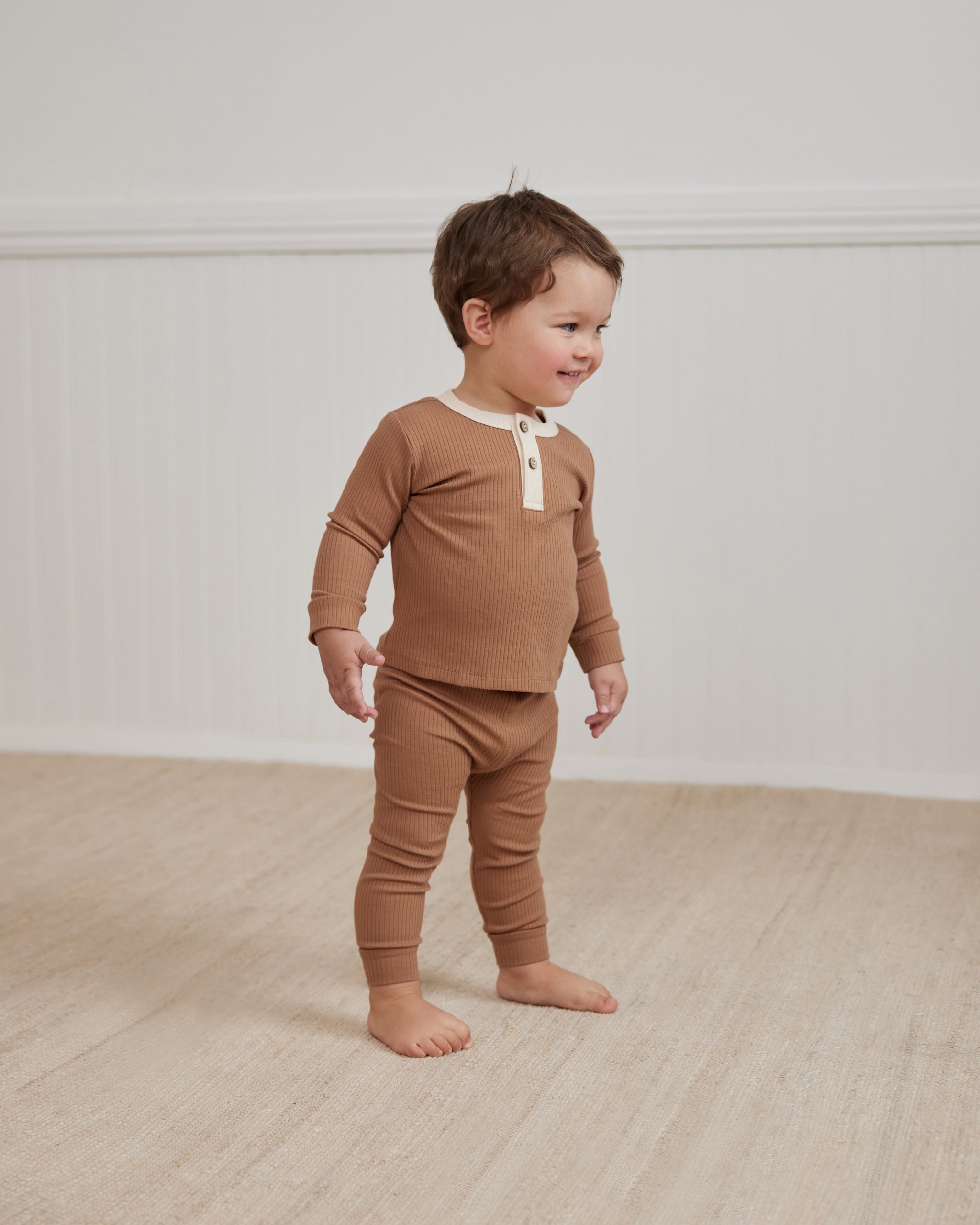 Ribbed Long Sleeve Henley || Cinnamon - Rylee + Cru | Kids Clothes | Trendy Baby Clothes | Modern Infant Outfits |