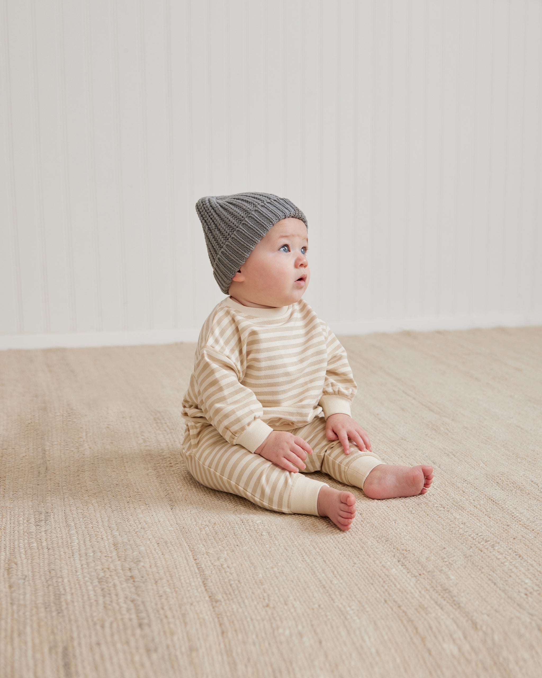 Relaxed Fleece Sweatshirt || Sand Stripe - Rylee + Cru | Kids Clothes | Trendy Baby Clothes | Modern Infant Outfits |