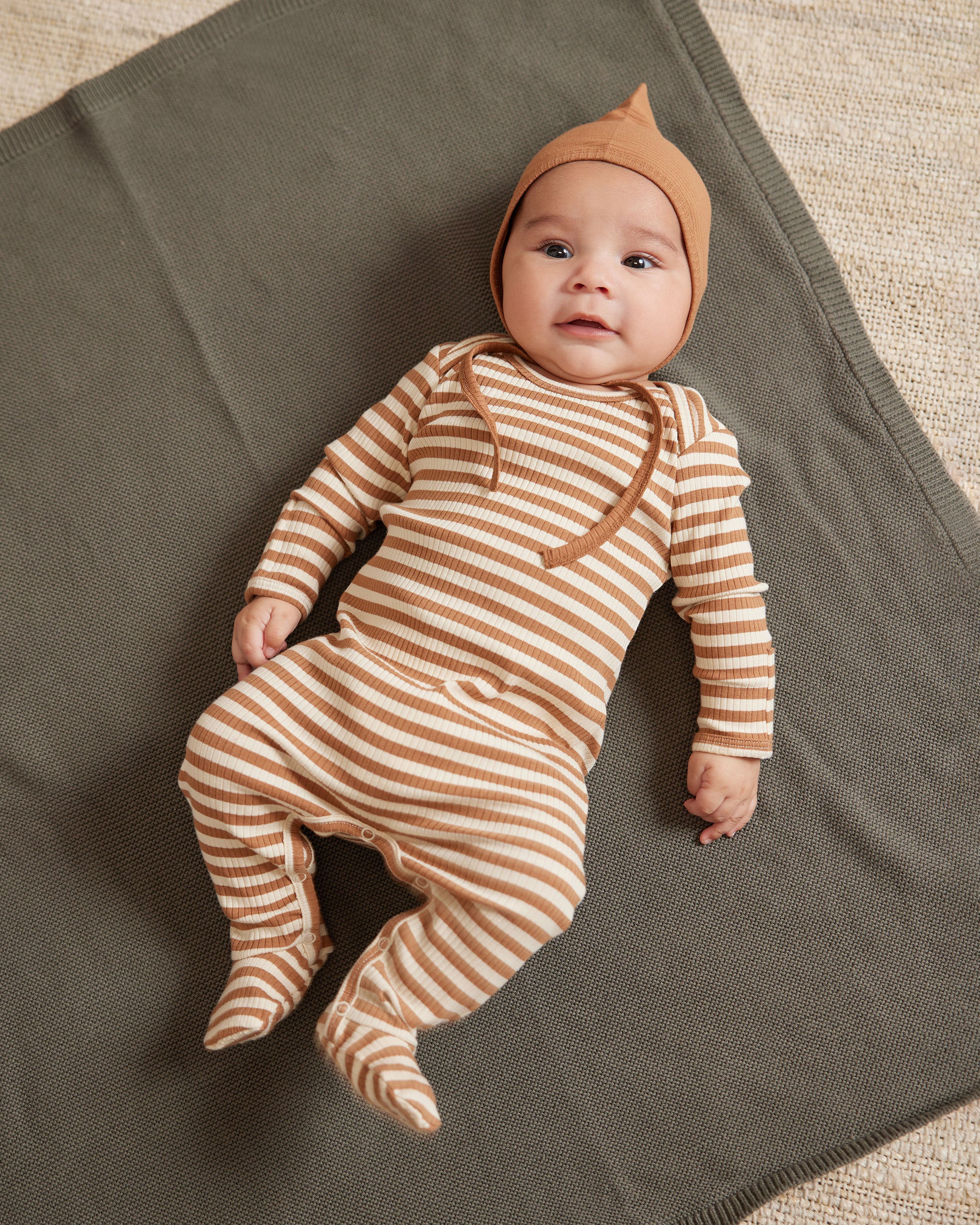 Ribbed Footie || Cinnamon Stripe - Rylee + Cru | Kids Clothes | Trendy Baby Clothes | Modern Infant Outfits |