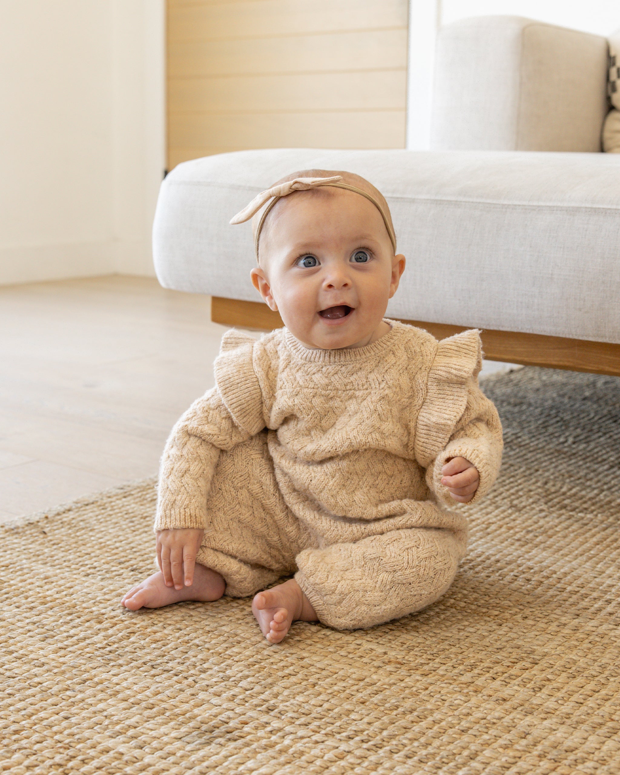 Long Sleeve Mira Knit Romper || Shell - Rylee + Cru | Kids Clothes | Trendy Baby Clothes | Modern Infant Outfits |
