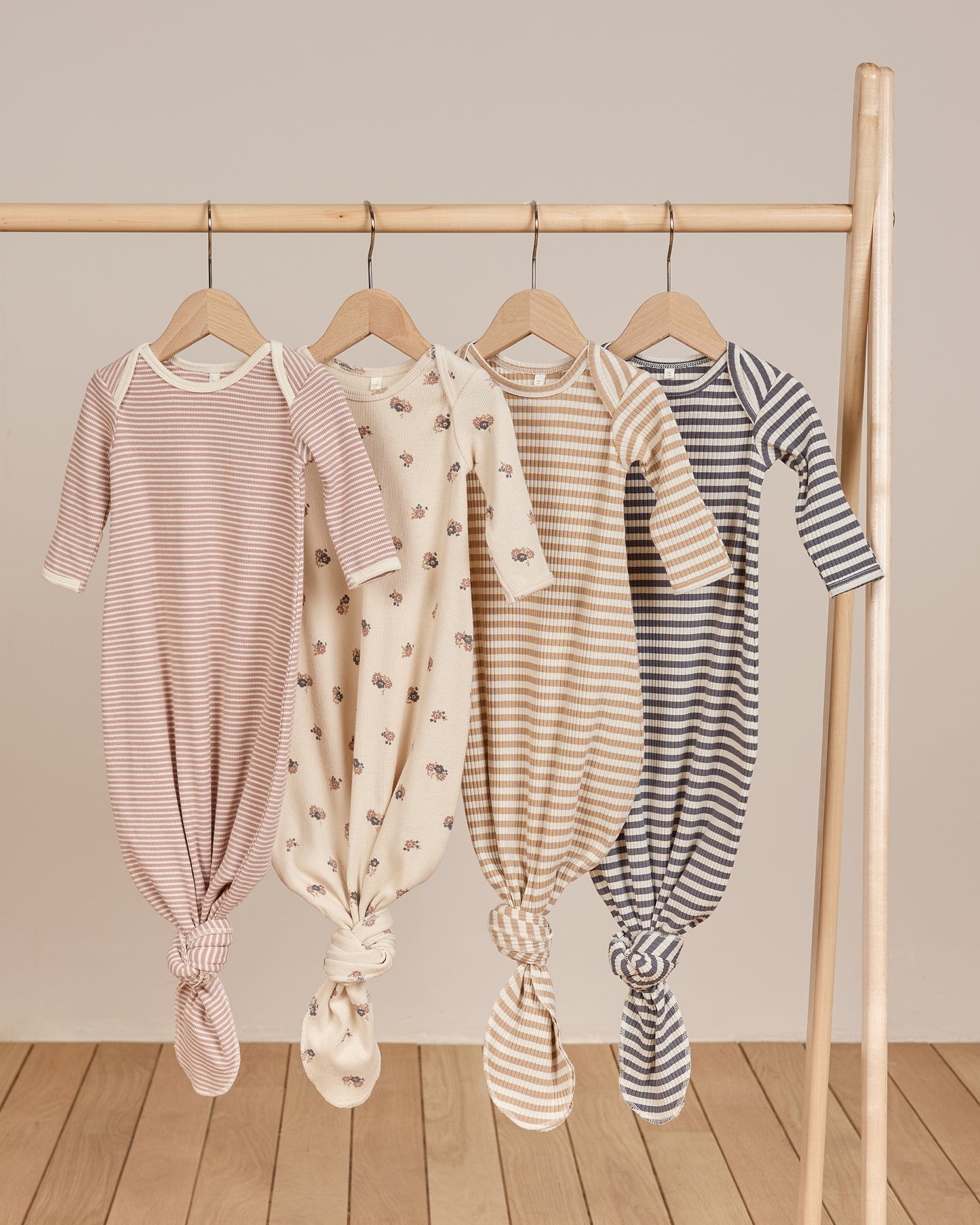 Knotted Baby Gown + Hat Set || Mauve Stripe