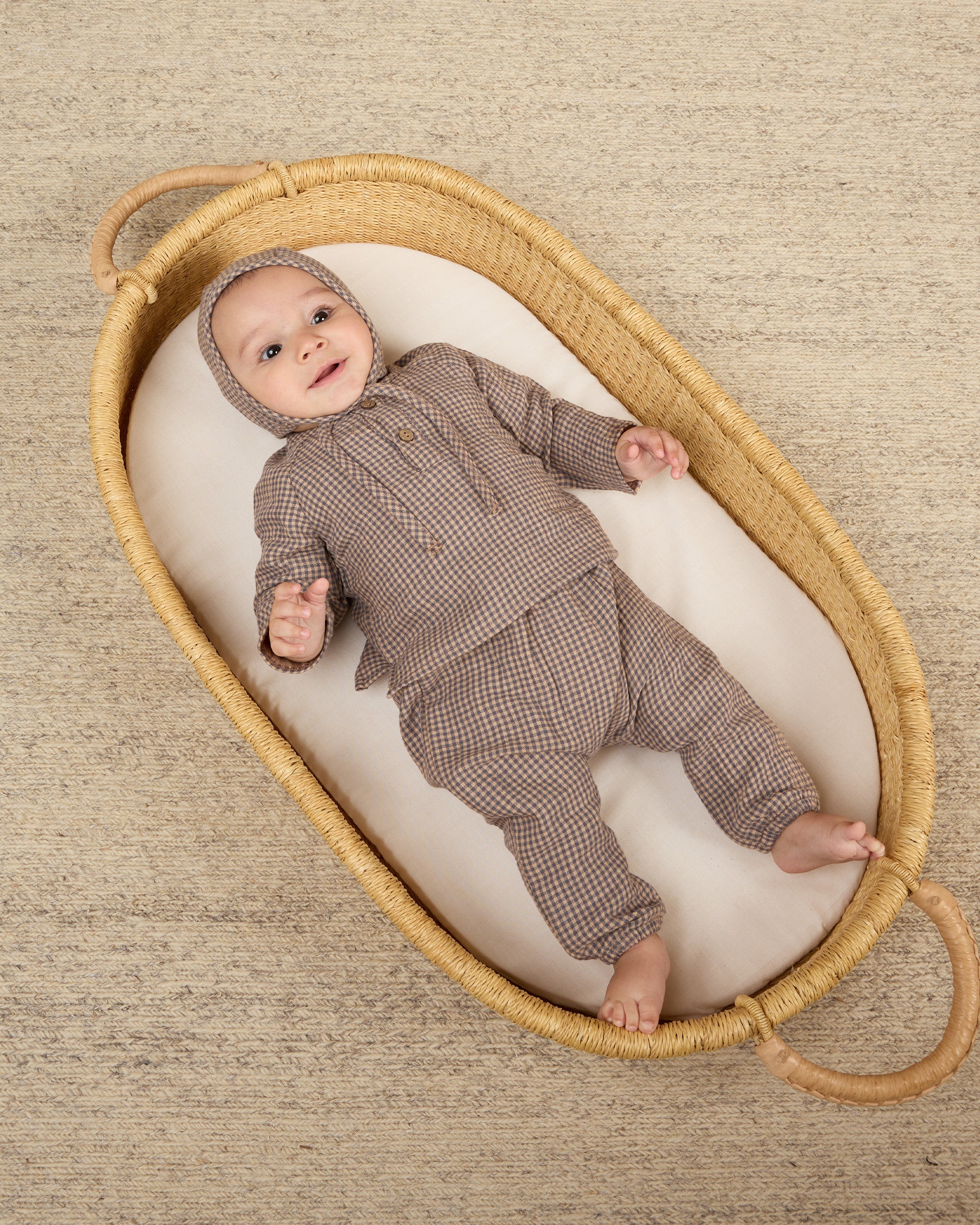 Woven Baby Bonnet || Indigo Gingham