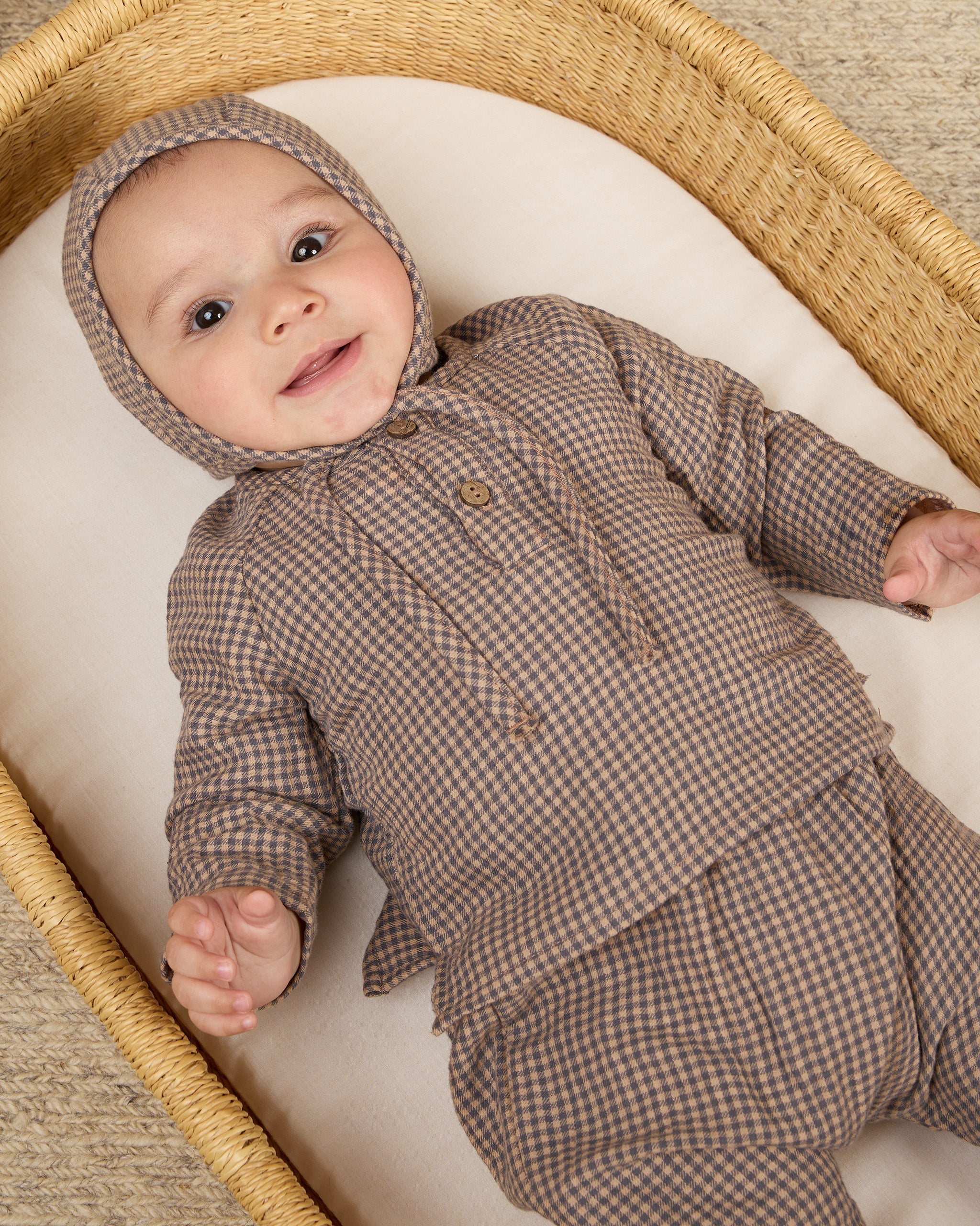 Woven Baby Bonnet || Indigo Gingham