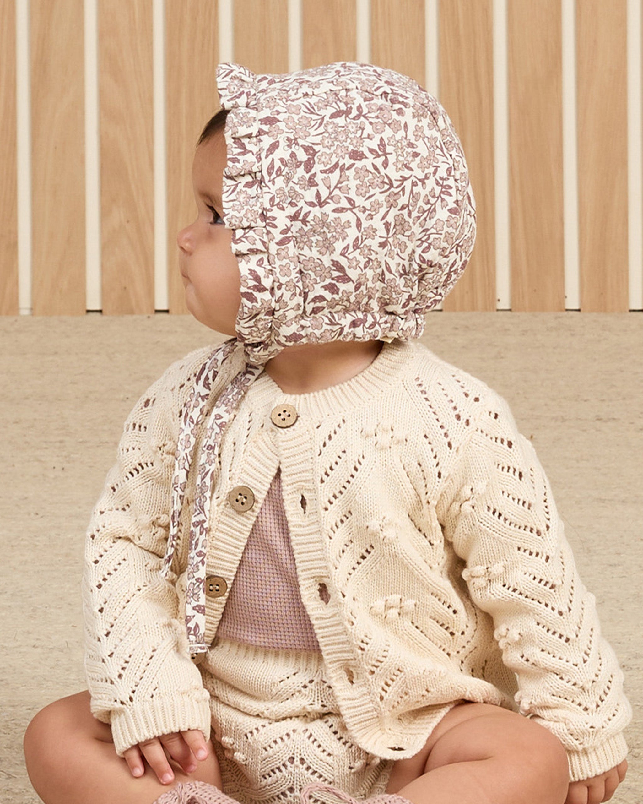 Woven Ruffle Bonnet || Mauve Ditsy