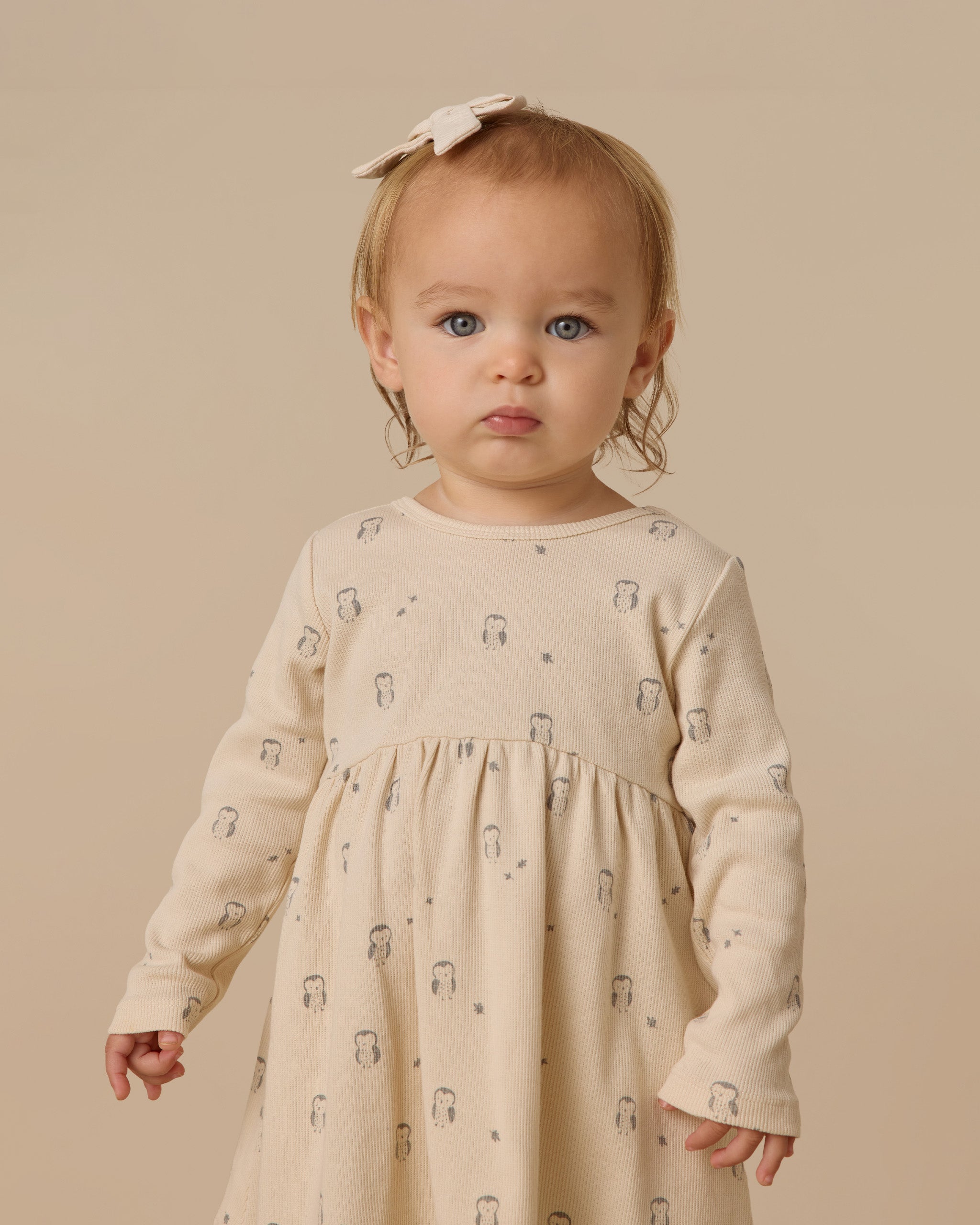 Ribbed Long Sleeve Dress || Owls - Rylee + Cru | Kids Clothes | Trendy Baby Clothes | Modern Infant Outfits |