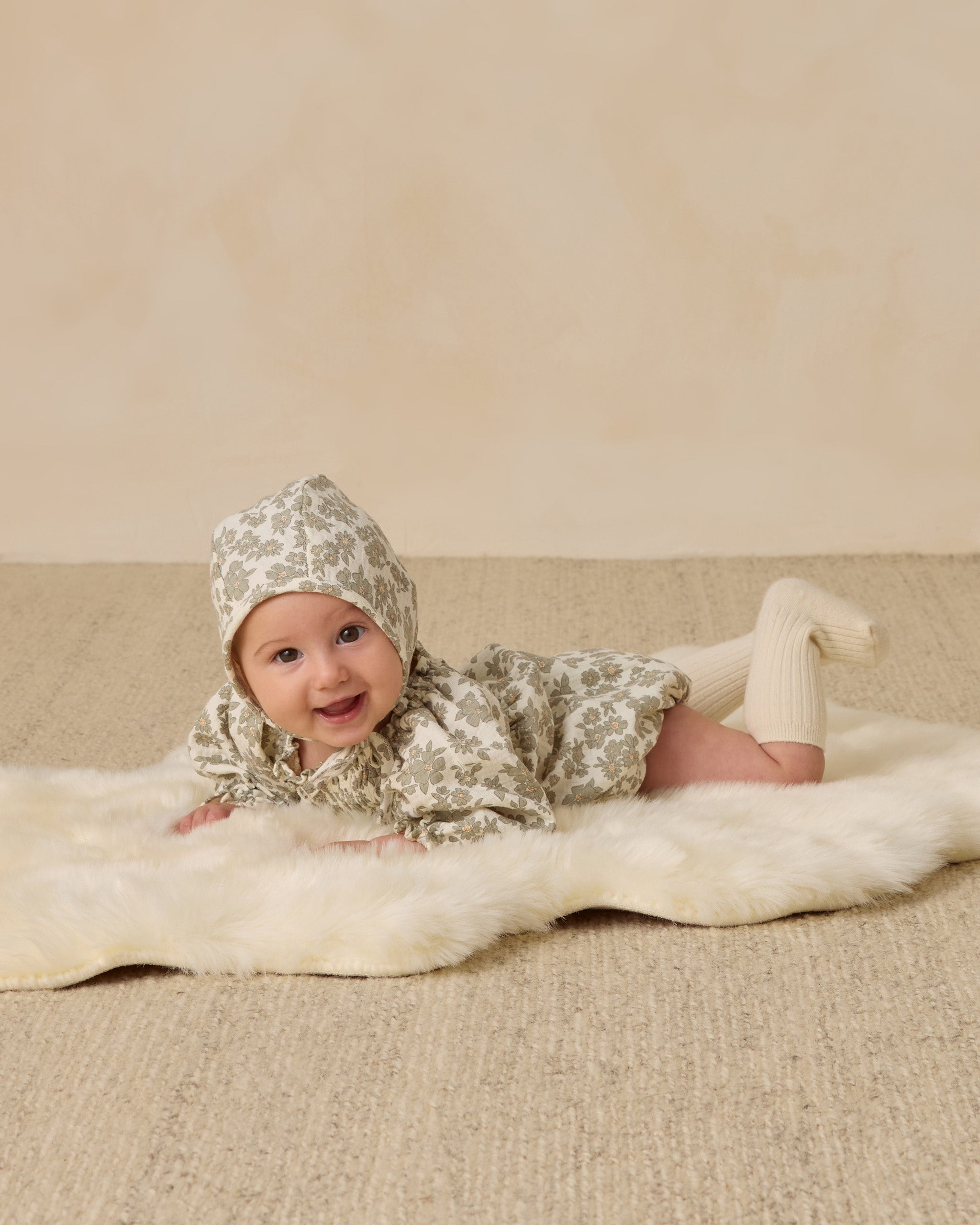 Woven Baby Bonnet || Green Floral - Rylee + Cru | Kids Clothes | Trendy Baby Clothes | Modern Infant Outfits |