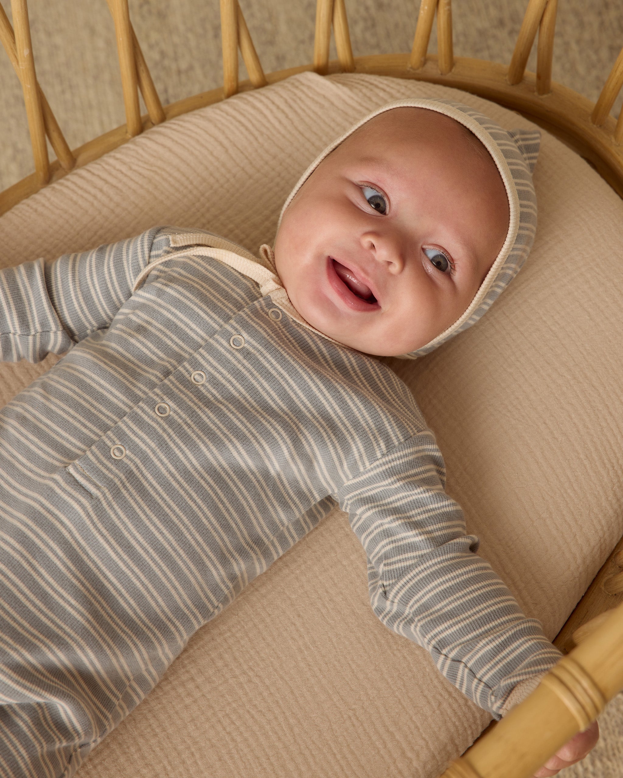 Ribbed Baby Jumpsuit || Steel Blue Micro Stripe - Rylee + Cru | Kids Clothes | Trendy Baby Clothes | Modern Infant Outfits |