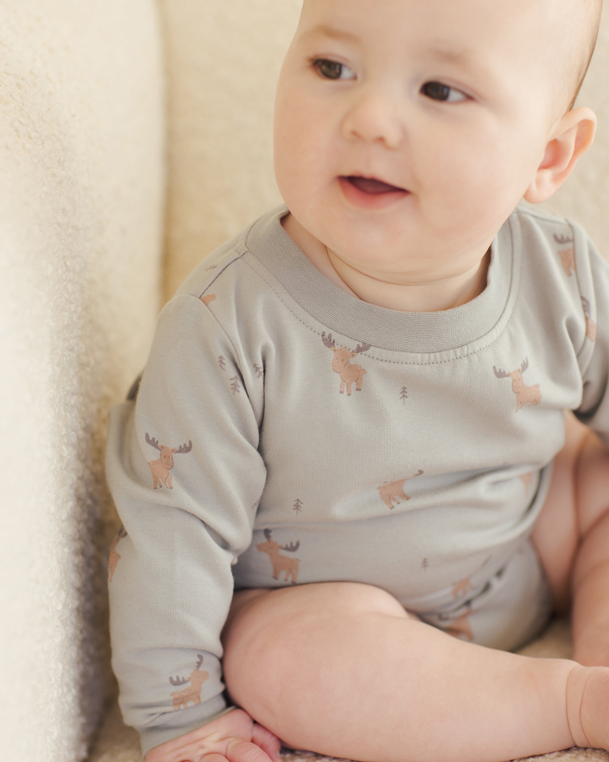 Crewneck Bubble Romper || Moose - Rylee + Cru | Kids Clothes | Trendy Baby Clothes | Modern Infant Outfits |