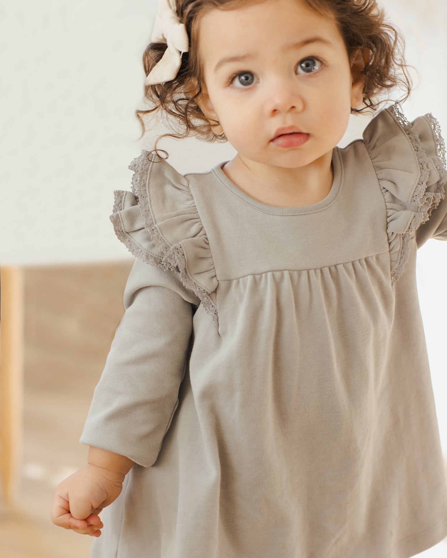 Long Sleeve Flutter Dress || Steel Blue - Rylee + Cru | Kids Clothes | Trendy Baby Clothes | Modern Infant Outfits |