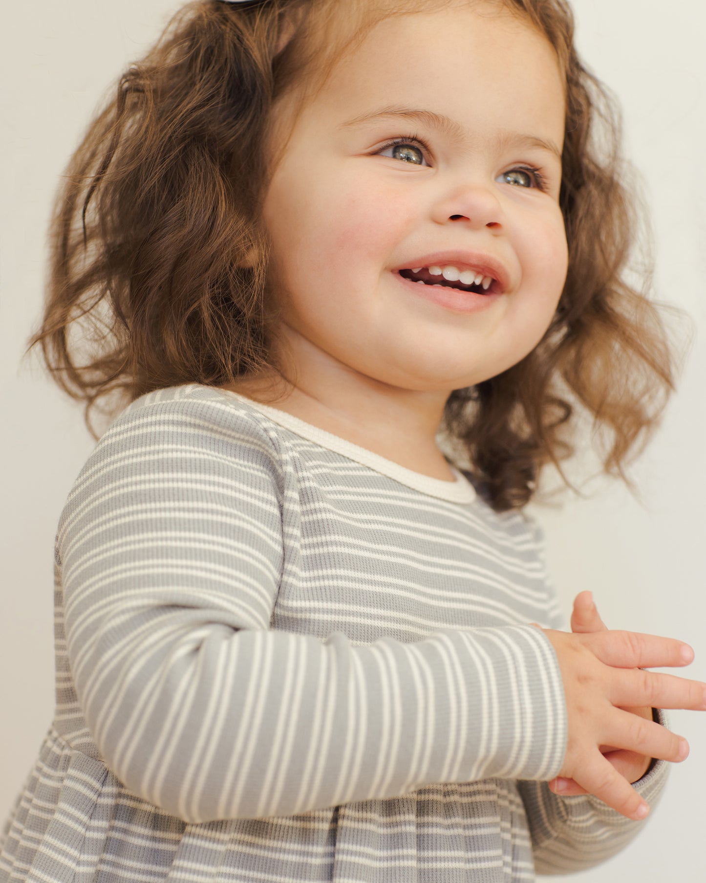 Ribbed Long Sleeve Dress || Steel Blue Micro Stripe - Rylee + Cru | Kids Clothes | Trendy Baby Clothes | Modern Infant Outfits |