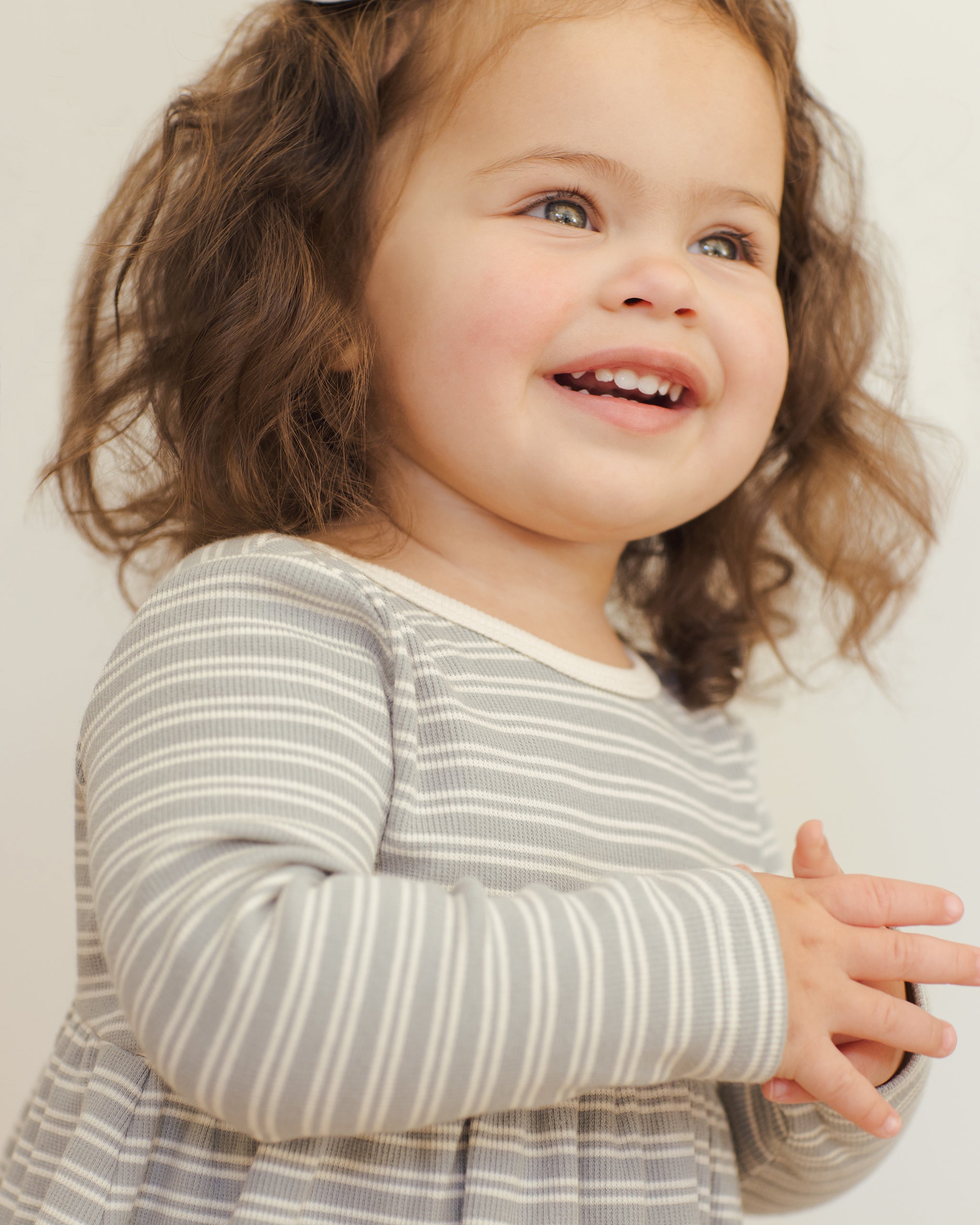 Ribbed Long Sleeve Dress || Steel Blue Micro Stripe - Rylee + Cru | Kids Clothes | Trendy Baby Clothes | Modern Infant Outfits |