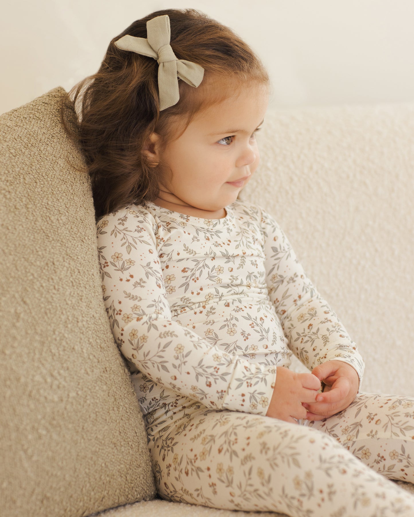 Bow W. Clip, Set Of 3 || Natural, Fern, Rose - Rylee + Cru | Kids Clothes | Trendy Baby Clothes | Modern Infant Outfits |