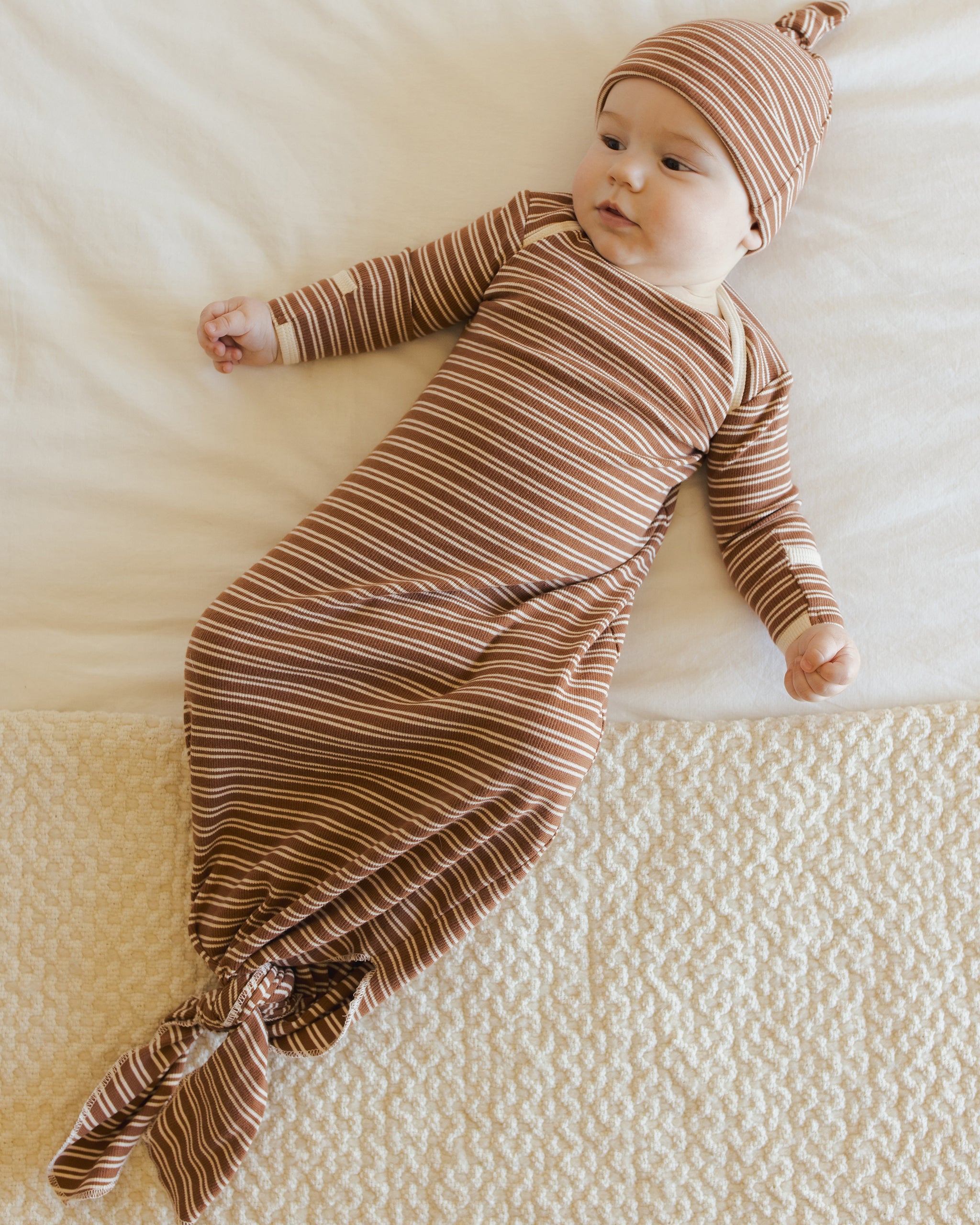 Knotted Baby Gown + Hat Set || Cedar Micro Stripe - Rylee + Cru | Kids Clothes | Trendy Baby Clothes | Modern Infant Outfits |