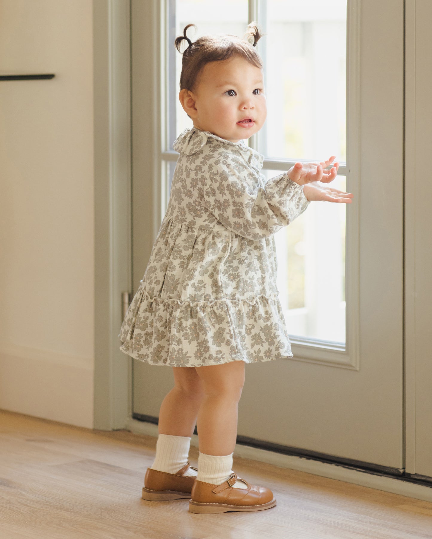 Ruffle Collar Button Dress || Green Floral - Rylee + Cru | Kids Clothes | Trendy Baby Clothes | Modern Infant Outfits |