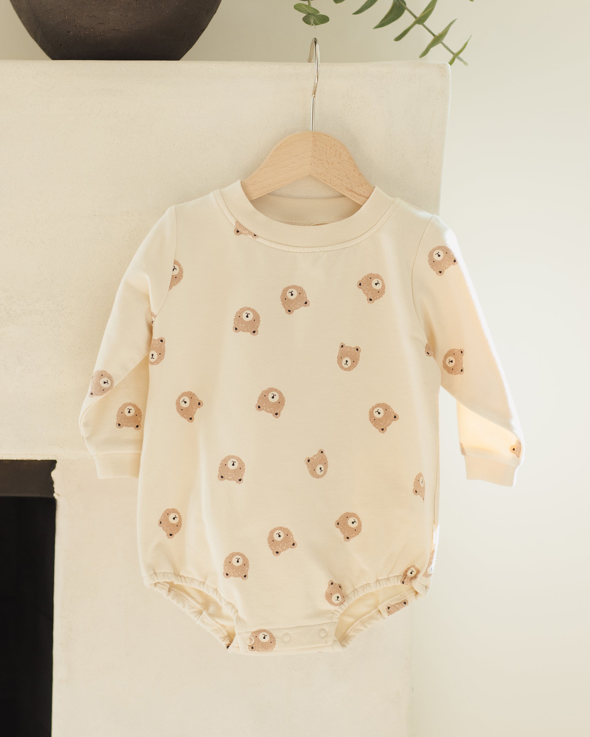 Crewneck Bubble Romper || Brown Bear - Rylee + Cru | Kids Clothes | Trendy Baby Clothes | Modern Infant Outfits |