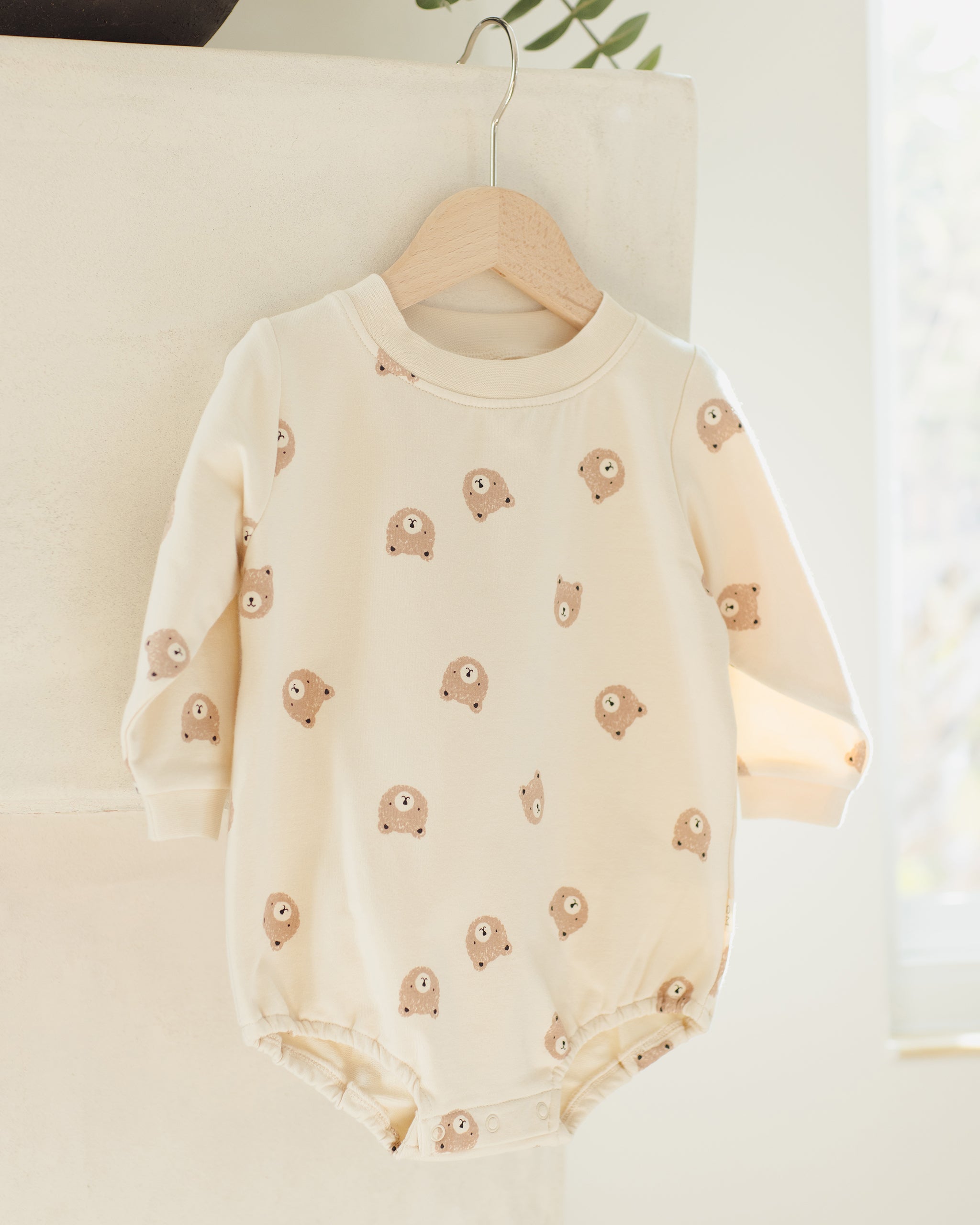 Crewneck Bubble Romper || Brown Bear - Rylee + Cru | Kids Clothes | Trendy Baby Clothes | Modern Infant Outfits |