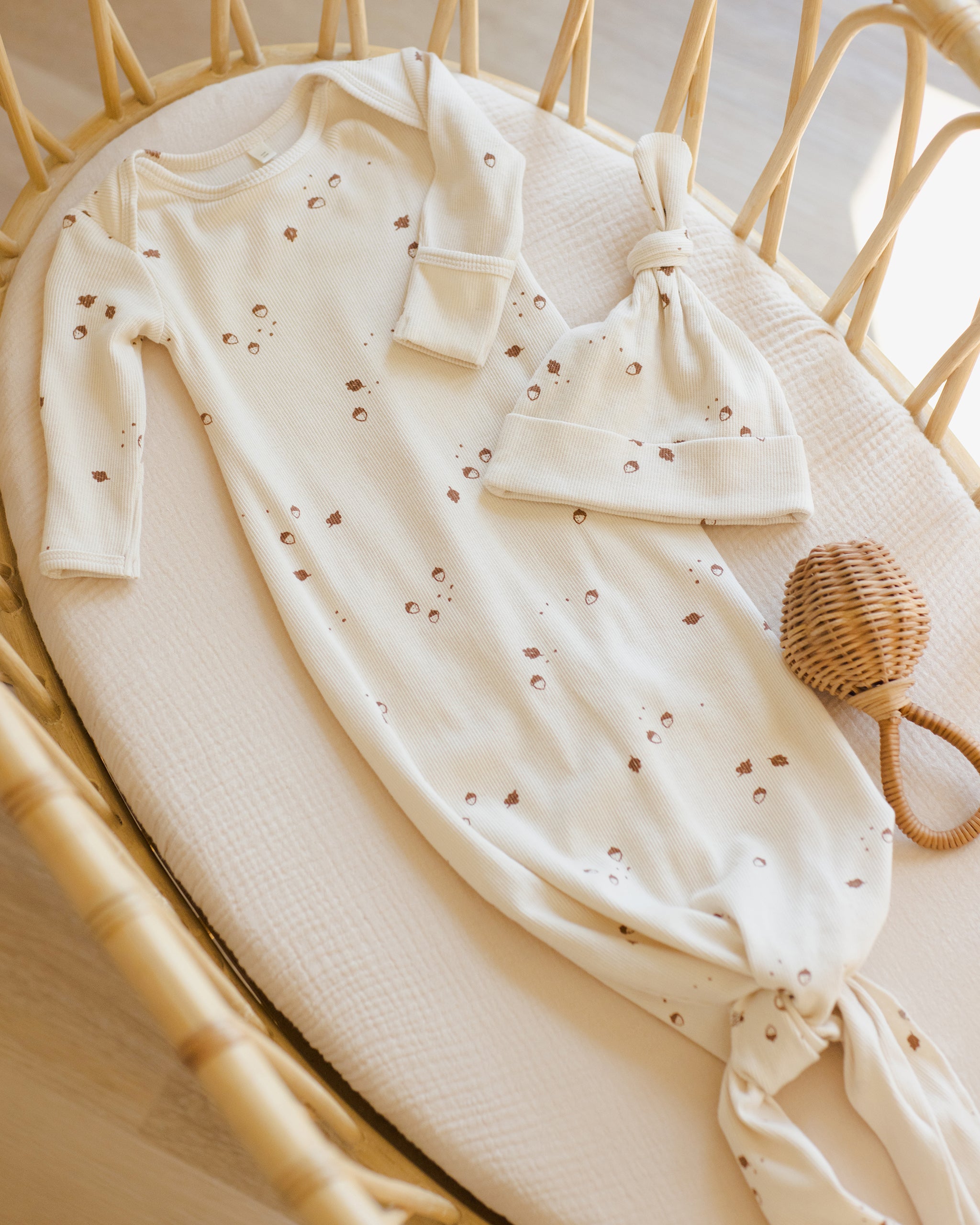 Knotted Baby Gown + Hat Set || Acorns - Rylee + Cru | Kids Clothes | Trendy Baby Clothes | Modern Infant Outfits |