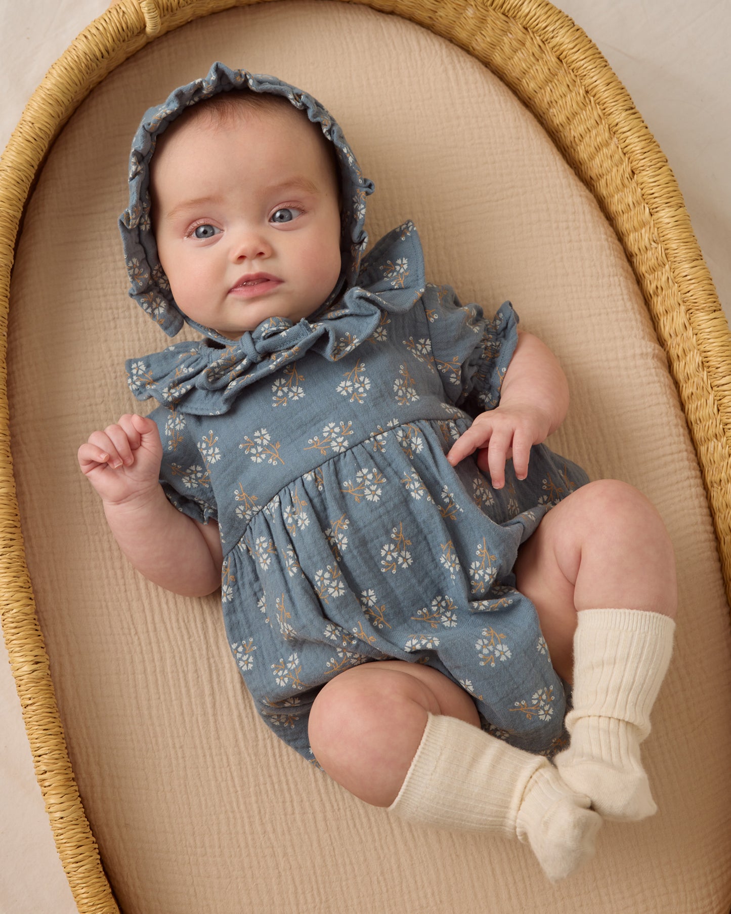 Woven Ruffle Bonnet || Blue Ditsy - Rylee + Cru | Kids Clothes | Trendy Baby Clothes | Modern Infant Outfits |