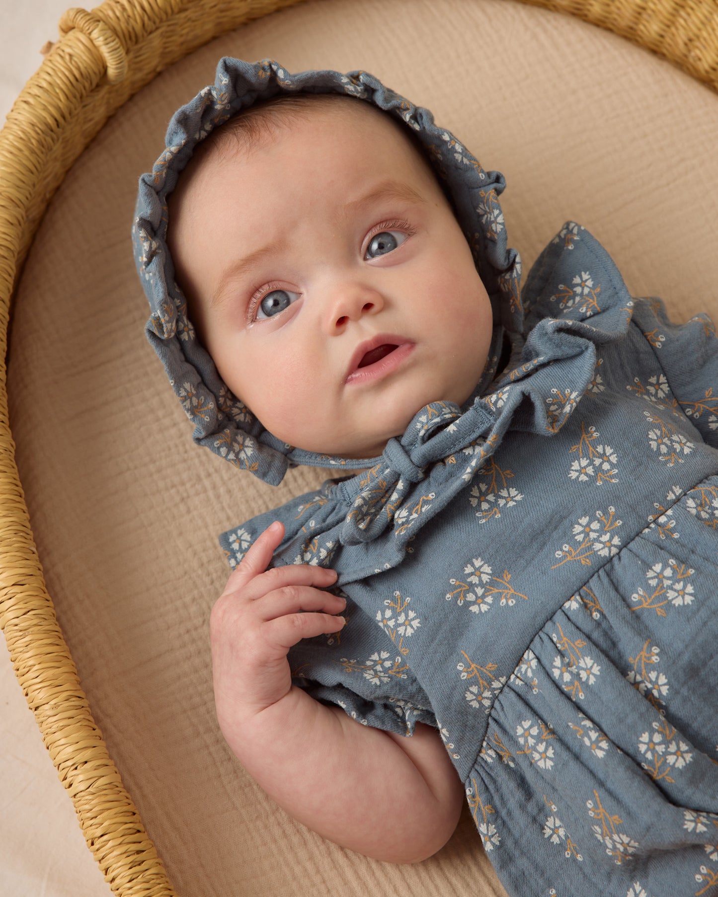 Woven Ruffle Bonnet || Blue Ditsy - Rylee + Cru | Kids Clothes | Trendy Baby Clothes | Modern Infant Outfits |