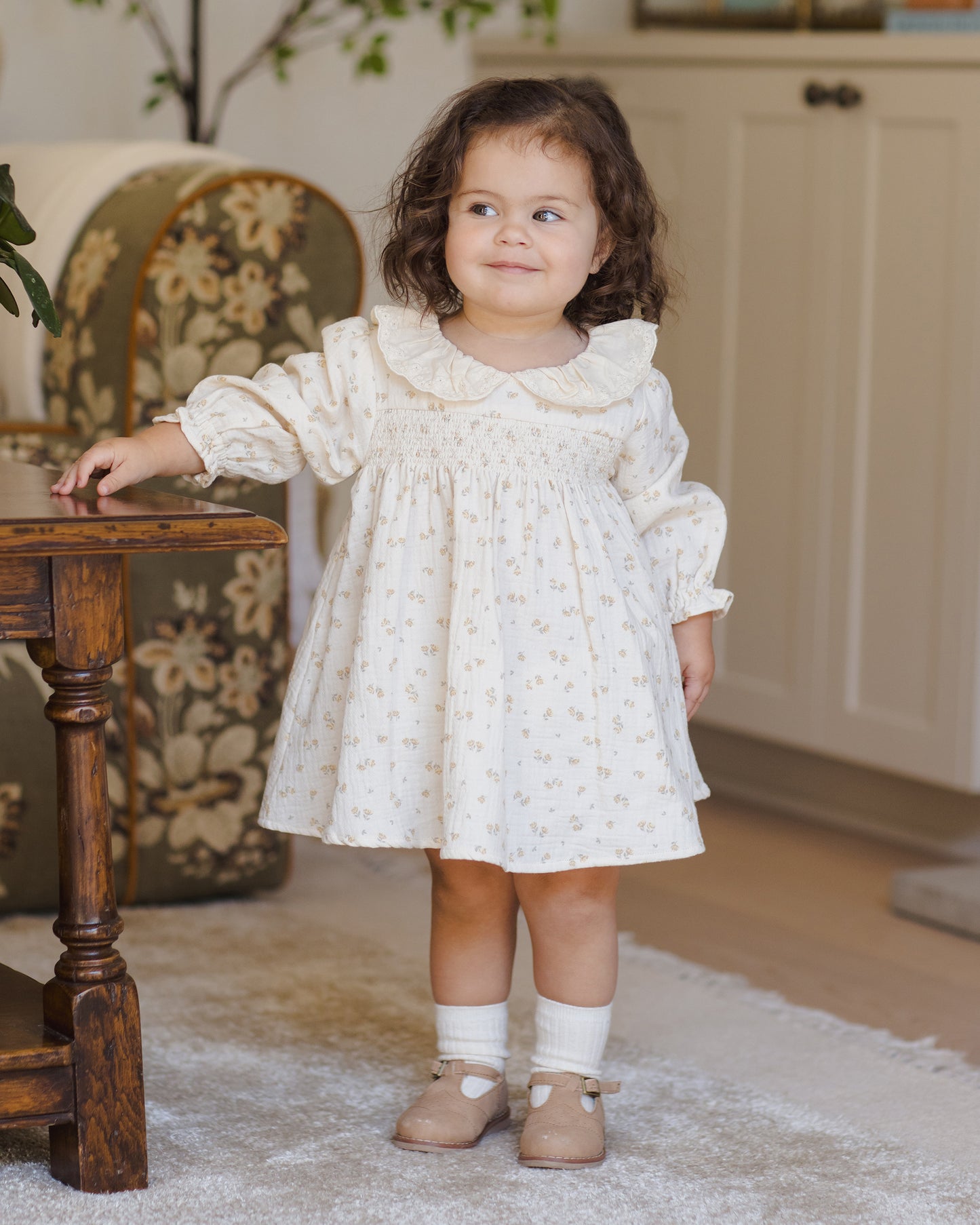 Callie Dress || Golden Floral - Rylee + Cru | Kids Clothes | Trendy Baby Clothes | Modern Infant Outfits |