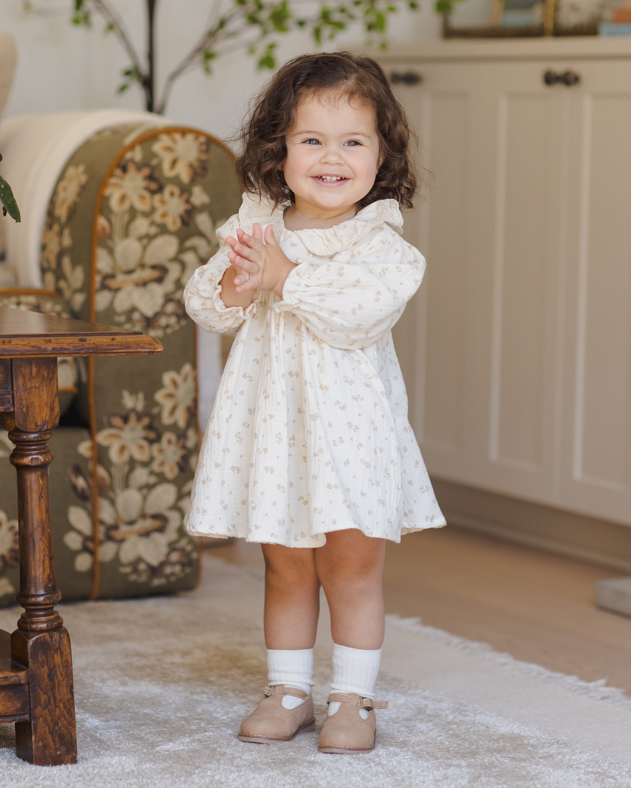 Callie Dress || Golden Floral - Rylee + Cru | Kids Clothes | Trendy Baby Clothes | Modern Infant Outfits |