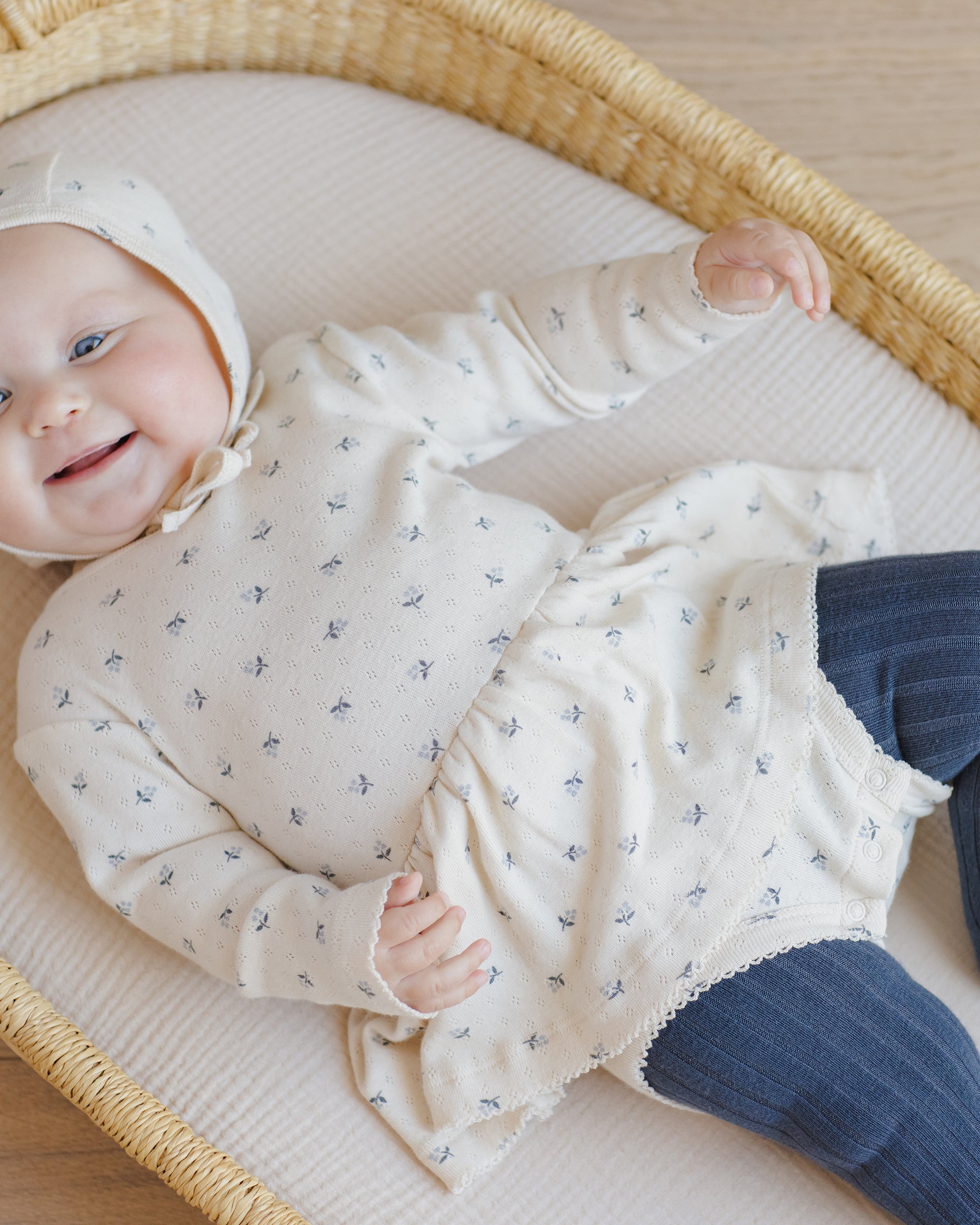 Pointelle Skirted Bodysuit || Blue Ditsy - Rylee + Cru | Kids Clothes | Trendy Baby Clothes | Modern Infant Outfits |